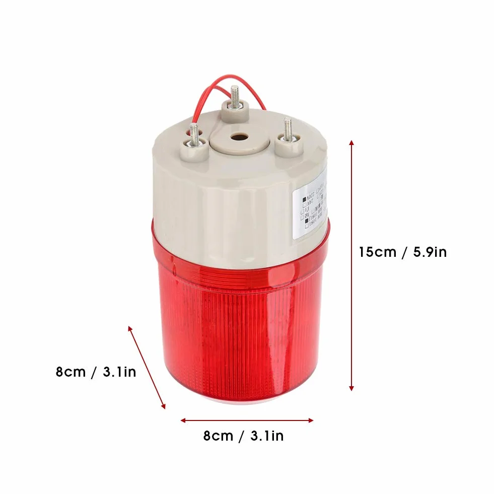 Segnalatore Luminoso LED Allarme Sonoro 220V Rosso 100dB 20W Spia Rotante Sicurezza Cantiere