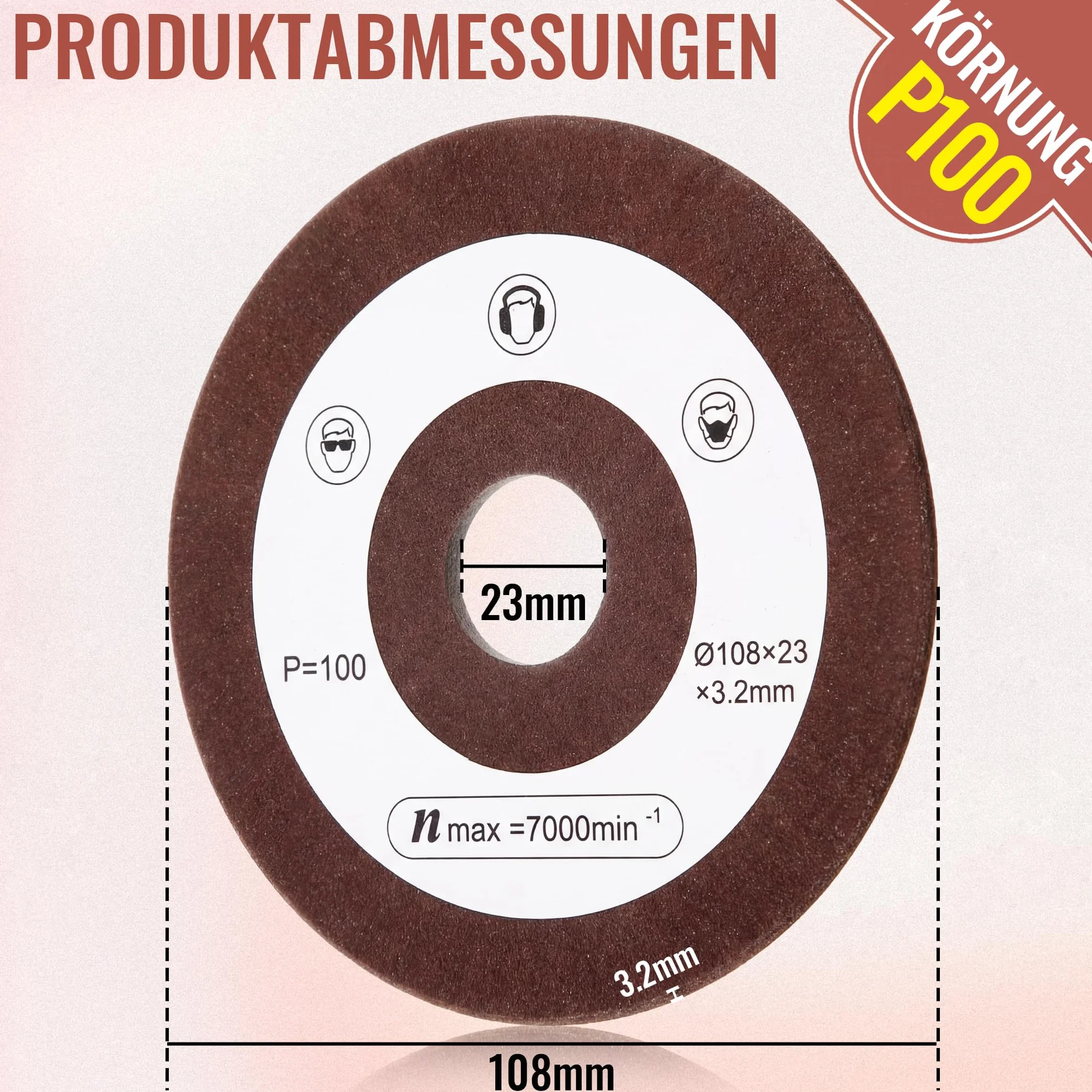 BBTO Mola abrasiva di ricambio in 2 pezzi compatibile con Einhell, diametro 108 mm, attacco 23 mm, grana P100, mola abrasiva per affilatura catene per seghe compatibile con Einhell
