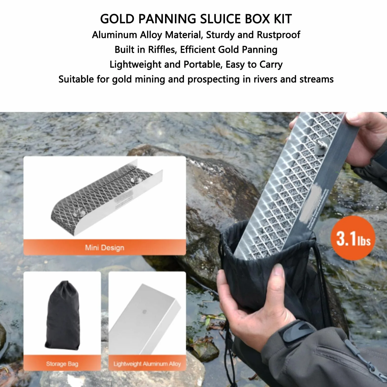 Kit per L'estrazione Dell'oro, Kit per la Panoramica Dell'oro da 12 Pollici, Scatola di Chiusura Portatile in Lega di Alluminio, Include Vaschetta per L'oro, Schermo