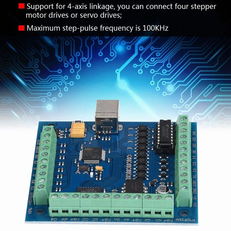 Motion Card, 100KHz USB CNC Motion Controller Card Breakout Board per incisione, Surpport Emergency Input/Limit Switch, con 1 LED di stato