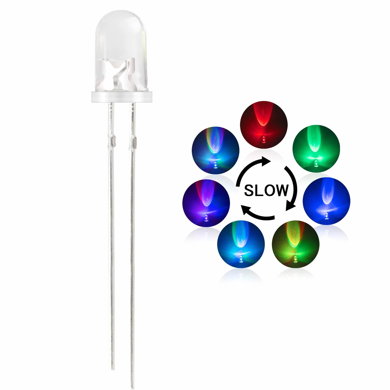 DiCUNO 100PCS 5mm LED diodi, diodi emettitori di luce RGB lampeggianti lenti, multicolore 5MM RGB vari LED 3.0-3.4 V, 20m