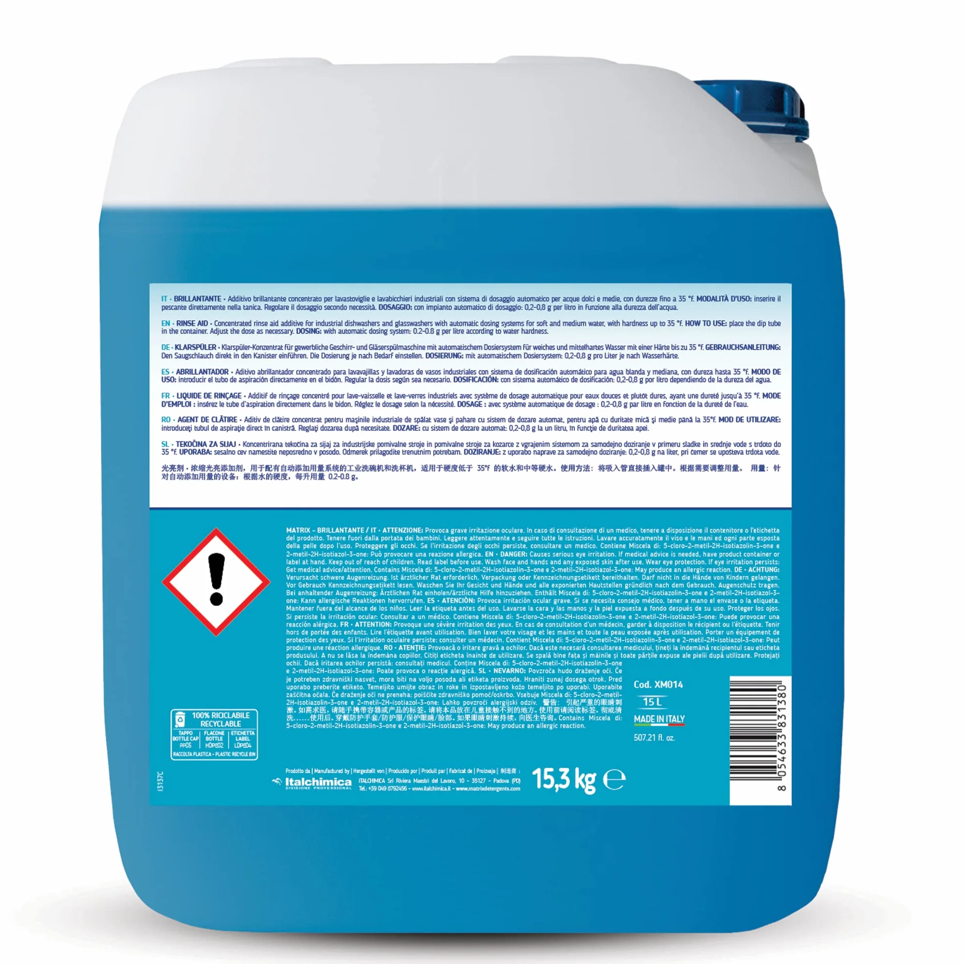 Matrix Brillantante - Additivo Brillantante Concentrato per Lavastoviglie e Lavabicchieri Industriali - Formato da 15,5 kg