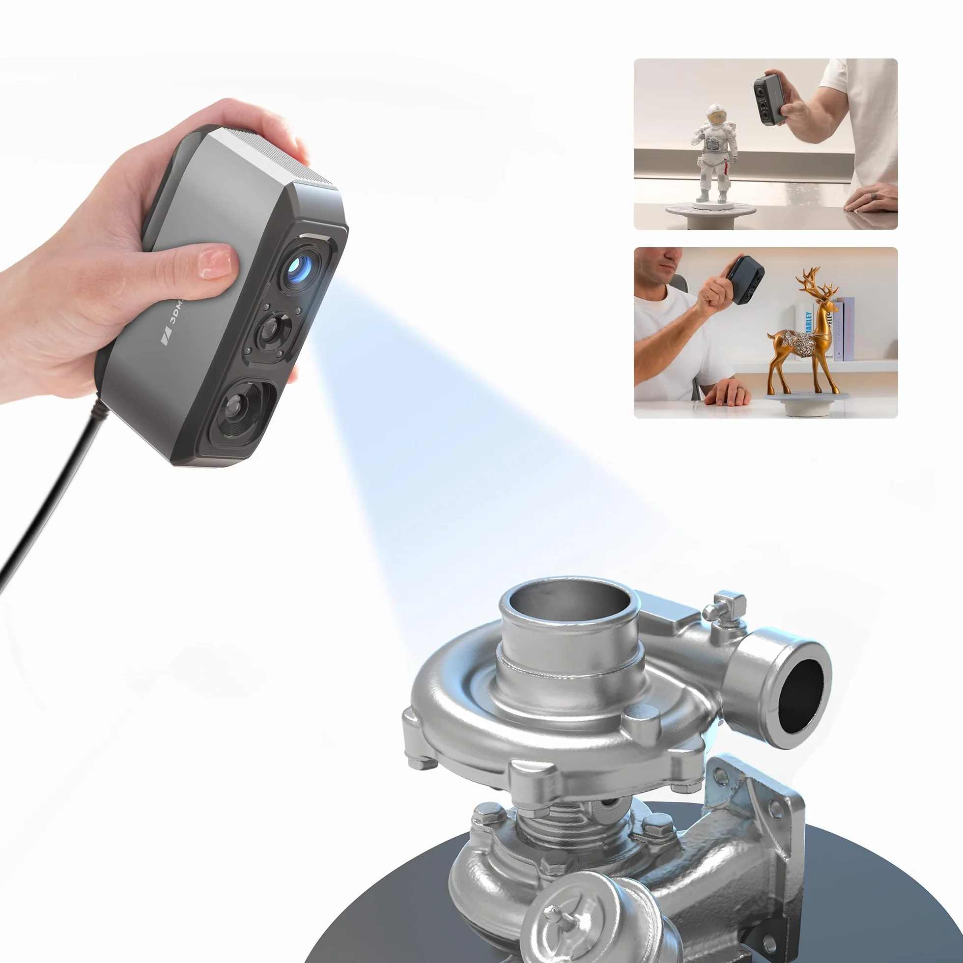 3DMakerpro Moose Scanner 3D per la modellazione 3D: scanner portatile con colori a 24 bit, precisione di 0,03 mm, tecnologia a luce blu, tracciamento AI, Windows/macOS (standard)