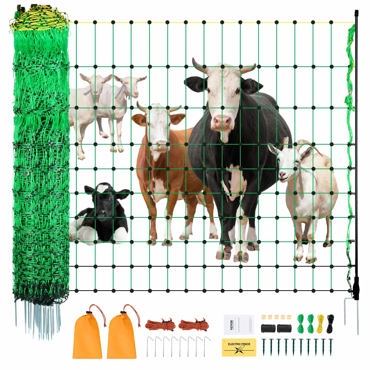 VEVOR Kit Rete per Recinzione Elettrica 1,06x49,98 m Recinzione in PE con Paletti Doppi Punte, Rete Portatile per Capre, Pecore, Agnelli, Cervi, Maiali, Cani, Cortili, Fattorie