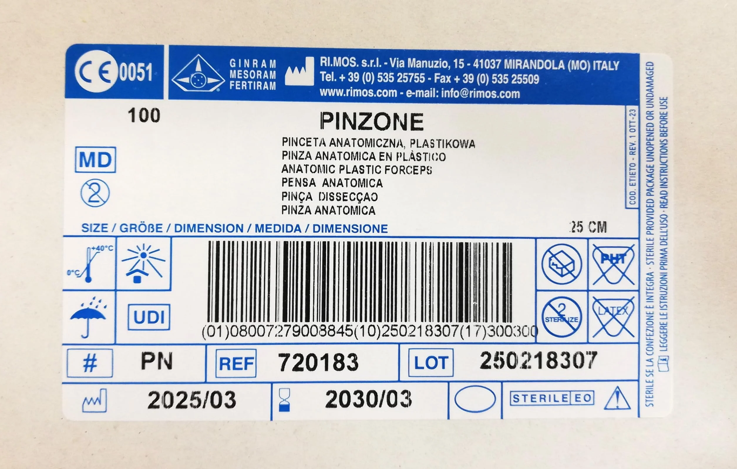 Pinza anatomica in plastica - lunghezza 25 cm,100 pz (Imbustati singolarmente)