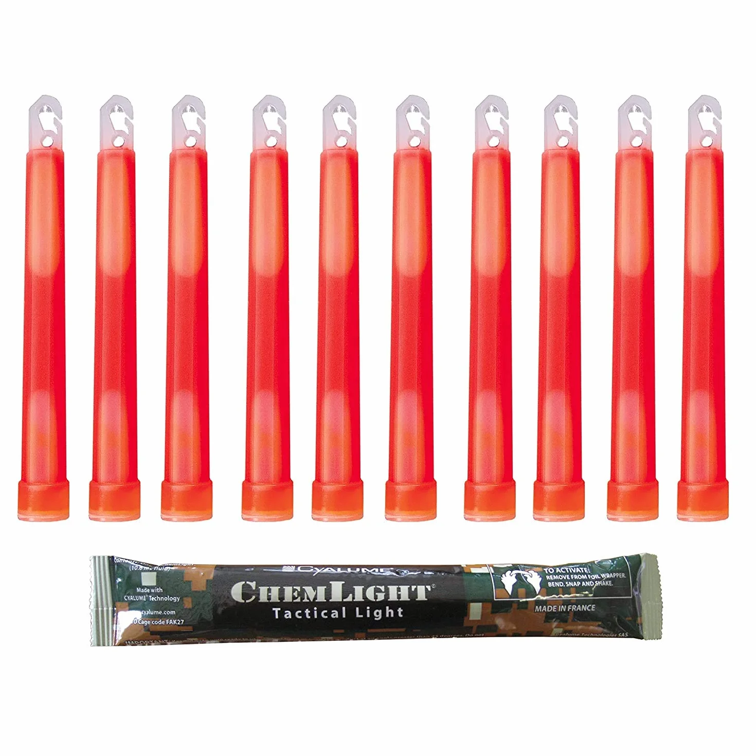 Cyalume ChemLight Lightsticks - Bastone luminoso rosso militare, 15 cm, con luce molto luminosa con durata di 12 ore (20), qualità militare, conforme Reach