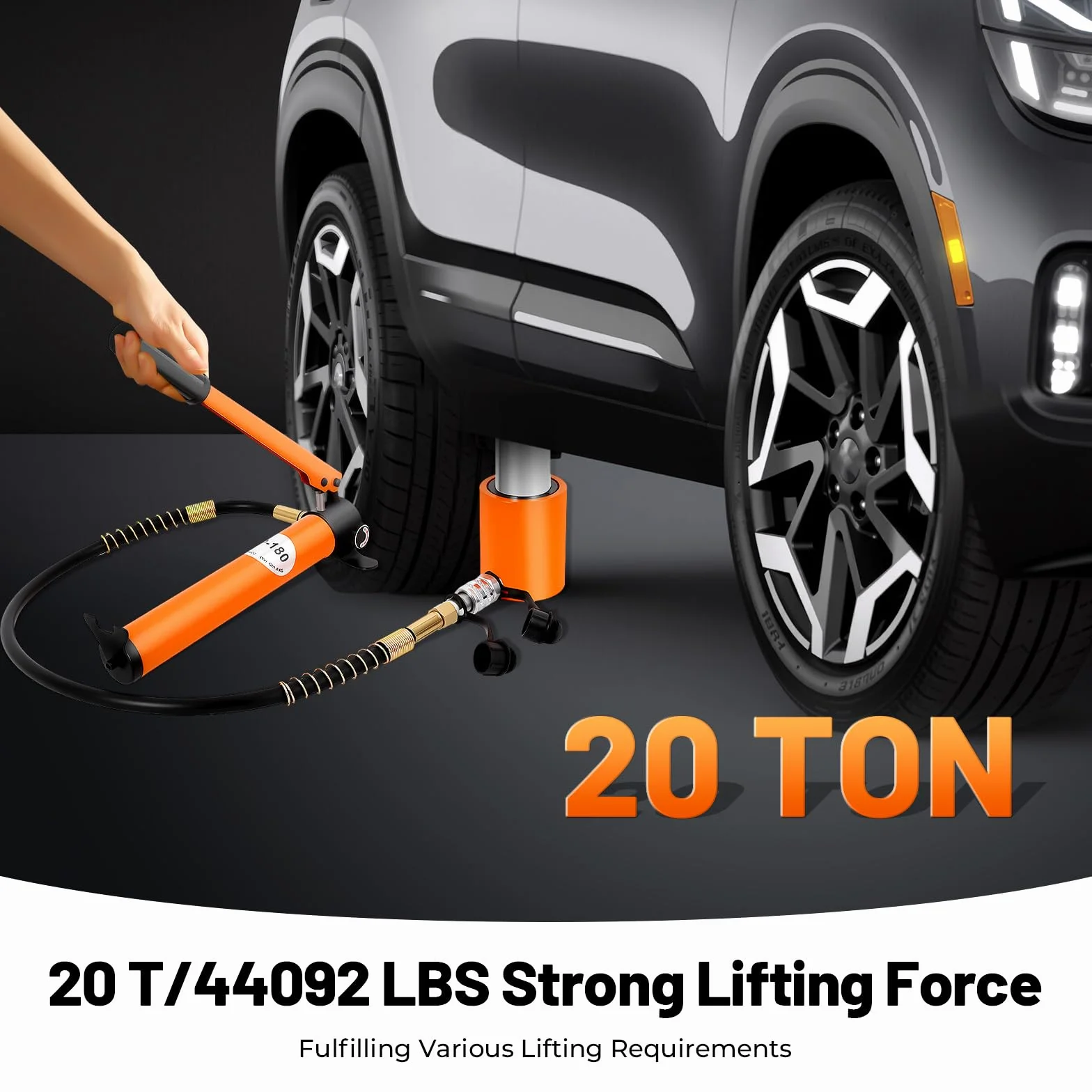 Cilindro idraulico 20T pompa manuale tubo con 1 m 70 MPa | Cric idraulico con serbatoio da 350 cc e impugnatura ergonomica, per auto, industria e officina