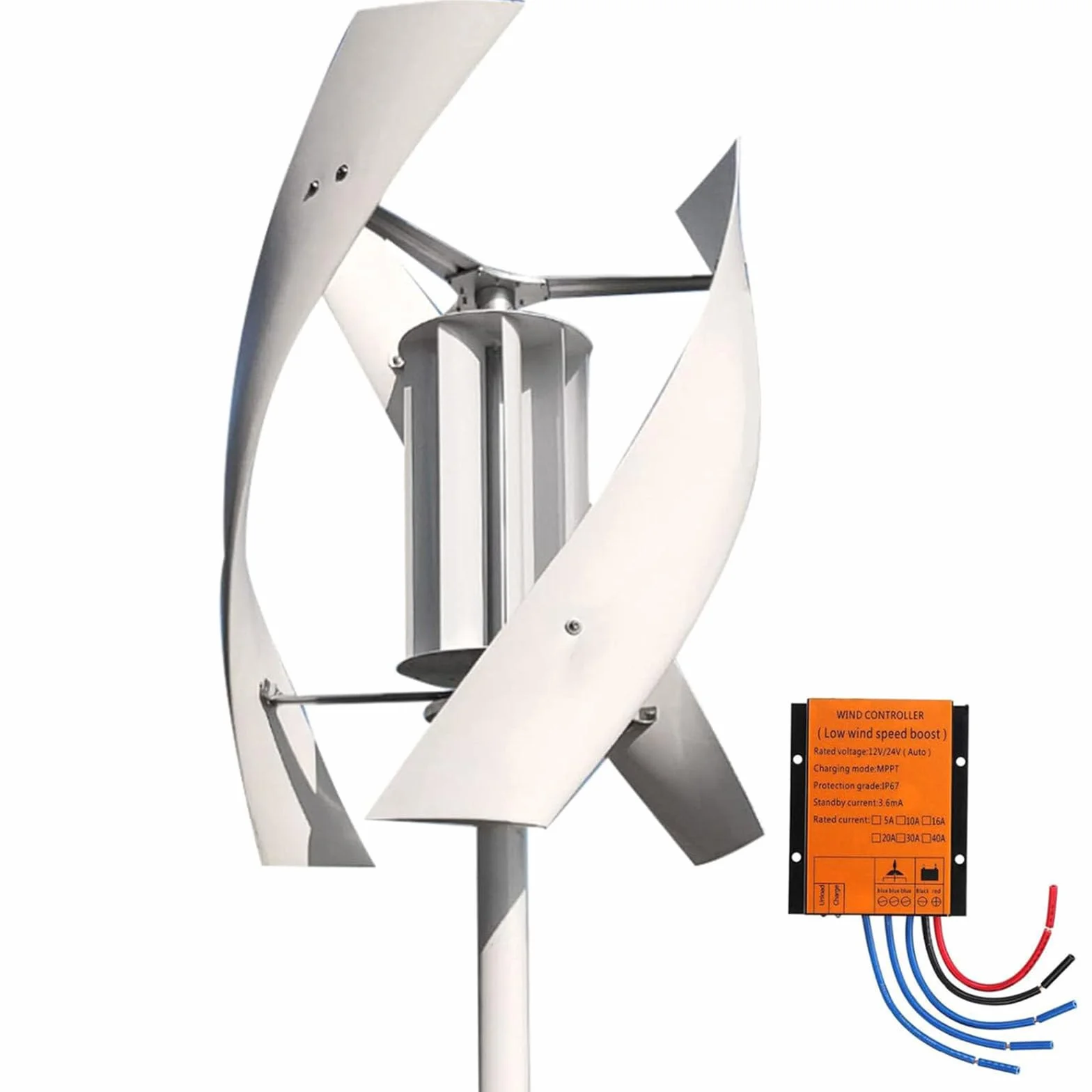 Kit generatore Eolico ad ASSE Verticale da 4000 W, 12 V/24 V/48 V/220 V, Design a 3 Pale per soluzioni di Alimentazione Ibrida per la casa e l'illuminazione Stradale, Sistema energetico ecol