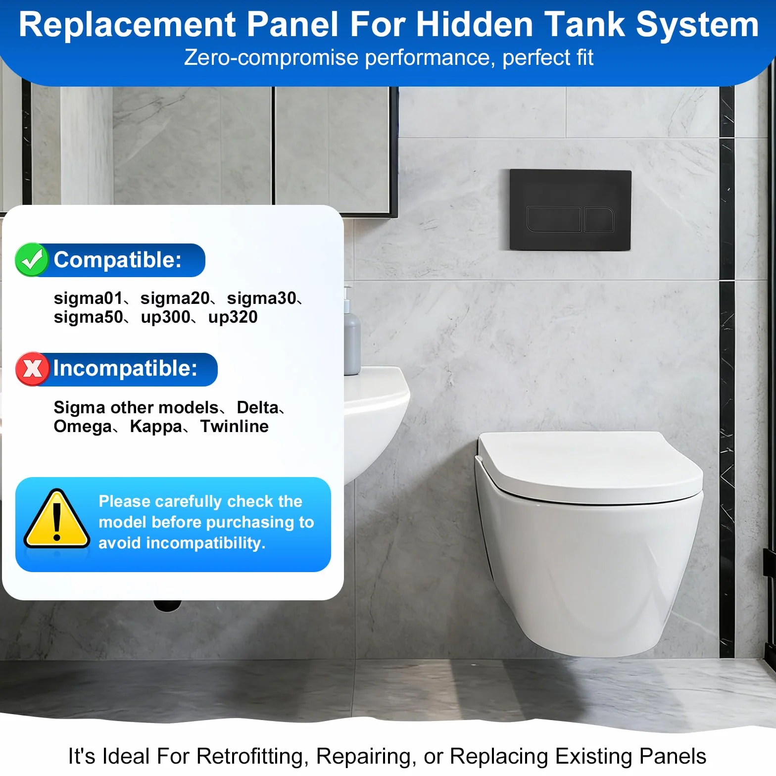 Placca di Comando WC Geberit Sigma Compatibile Pulsante Doppio Scarico Pannello Frontale ABS 16.4×24.6 cm Nero
