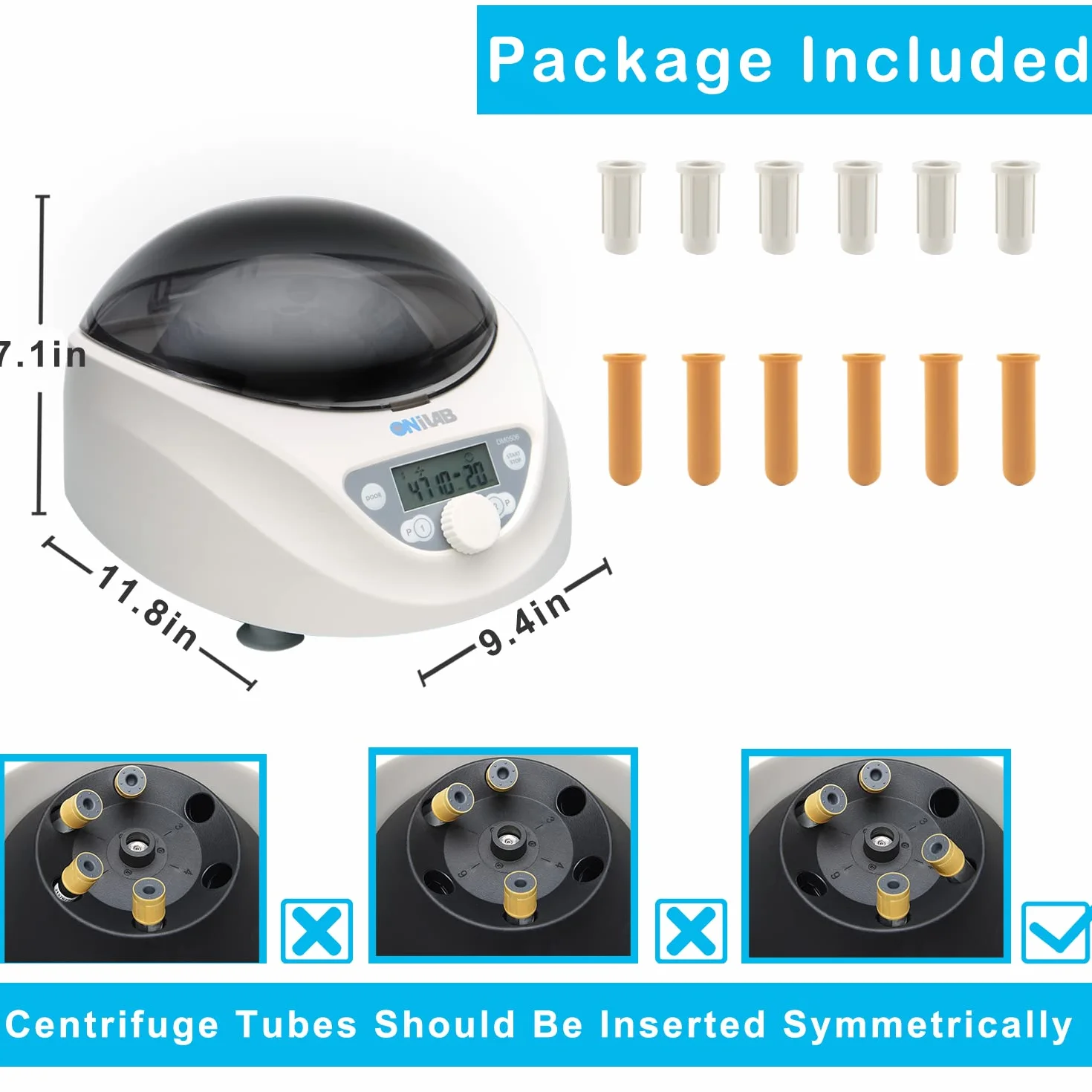 ONiLAB Laboratorio PRP centrifuga da tavolo, 6 x 15 mL/10 mL/7 ml/1,5 – 5 ml, 300 – 5000 rpm (max. 2600 xg RCF), LCD Digital Desktop Lab Centrifuga Timer 30 sec-99 min, due programmi di avvio rapido