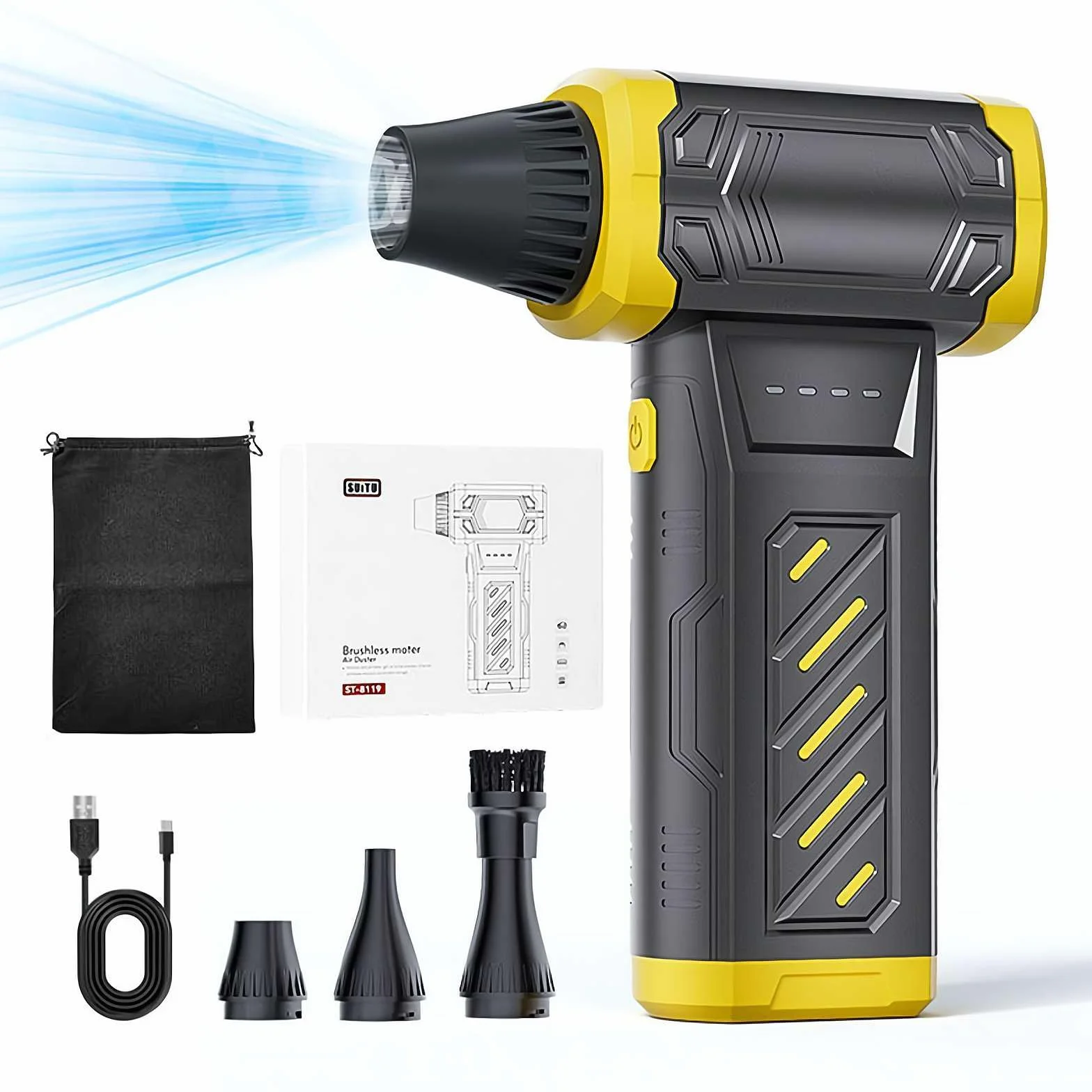 Mini turbo, spazzaneve portatile da 130.000 giri/min, a 3 velocità, portatile, con kit di aspirazione per asciugatura, rimozione S-now, pulizia