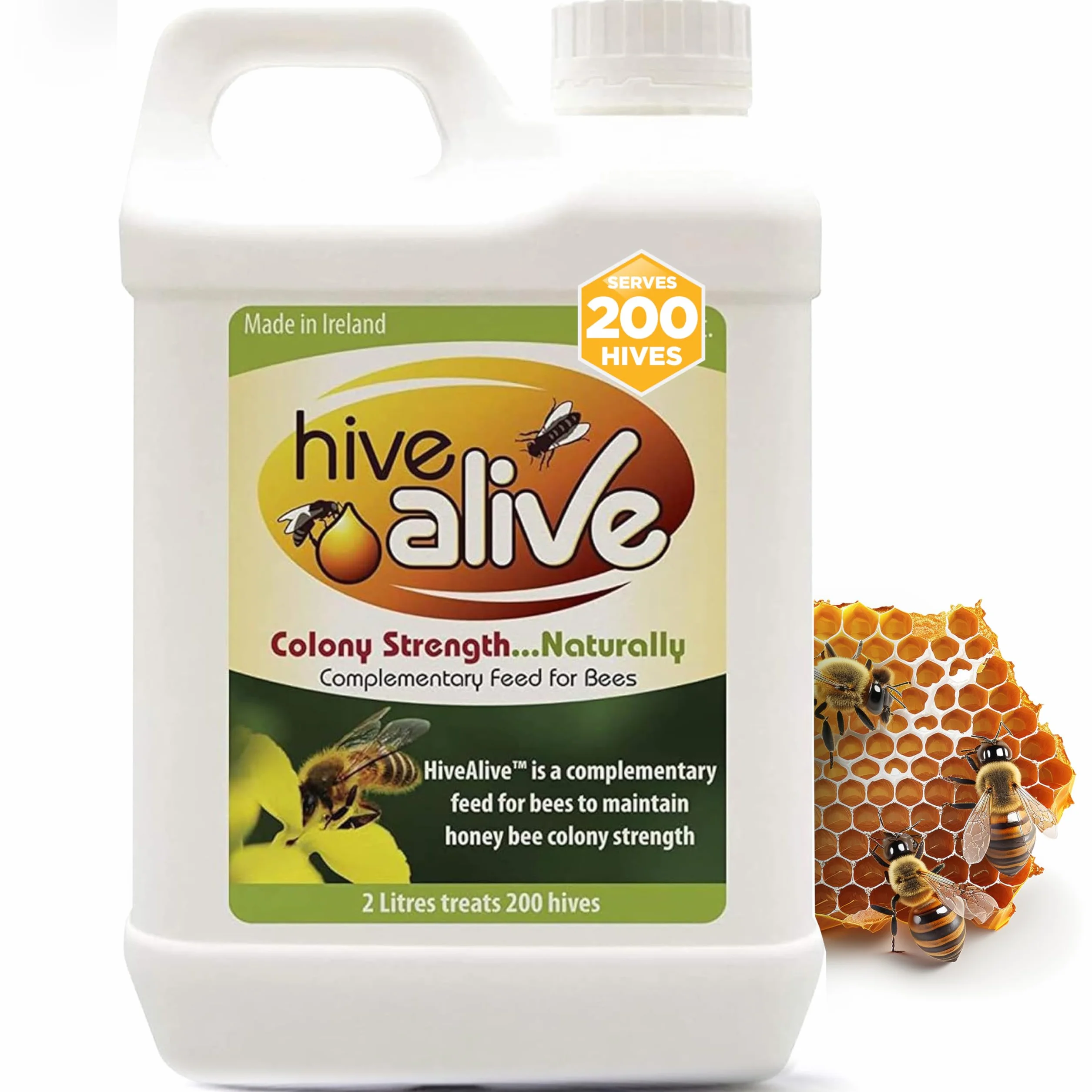 HIVE ALIVE Integratore per Alimentazione Api - Prodotto Apicoltura Liquido per Api Mellifere - Migliorando la Salute delle Colonie e Aumentando la Produzione di Miele (2L, 200 Alveari)