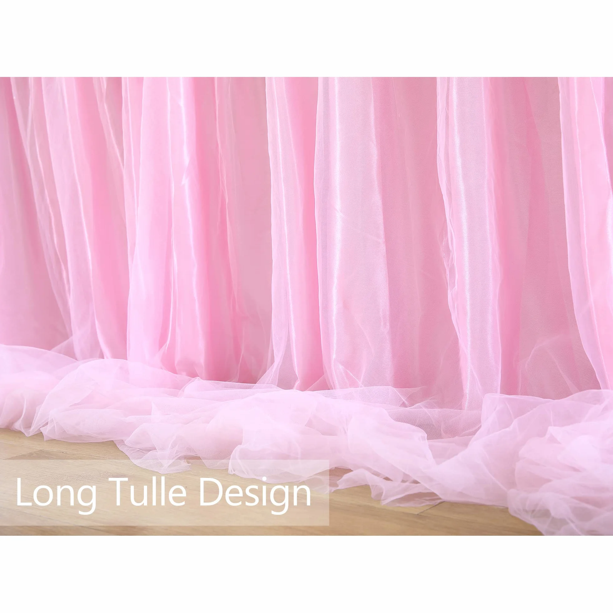 HBBMAGIC gonna da tavolo in tulle rosa baby 275 cm con volant lavabile