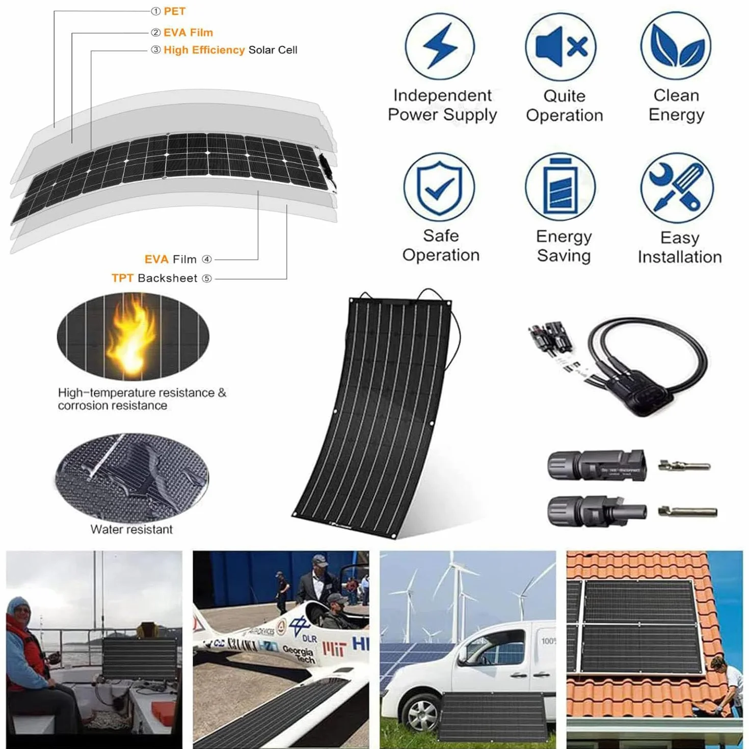 Kit Pannello Solare Flessibile, Pannello Solare Ultrasottile Da 400 Watt, Pannelli Solari Monocristallini Flessibili, Con Regolatore Di Carica Da 40 A