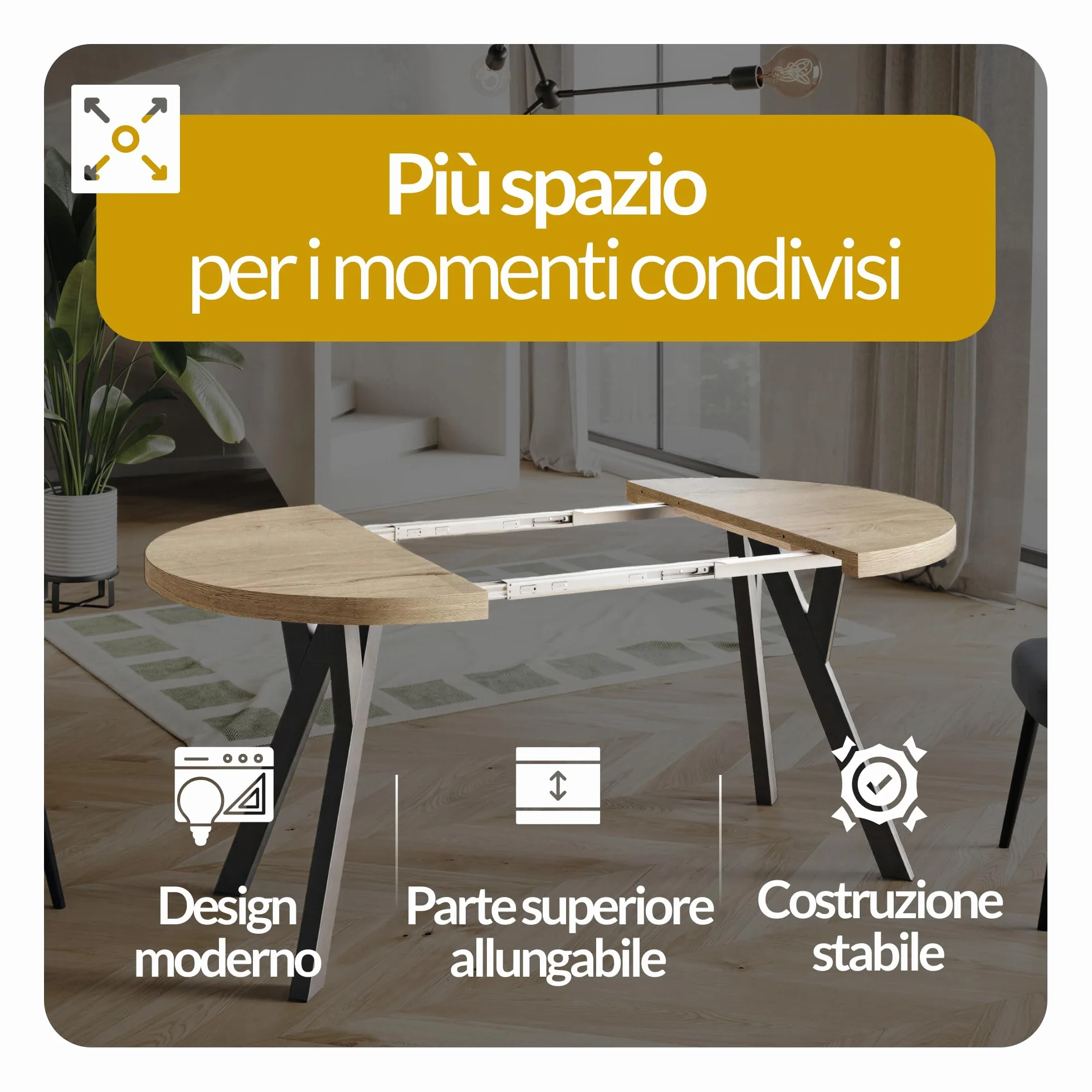Tavolo da Pranzo Rotondo Allungabile Ovo - Piano in Laminato 36 mm - Diametro 90 cm - Marmo