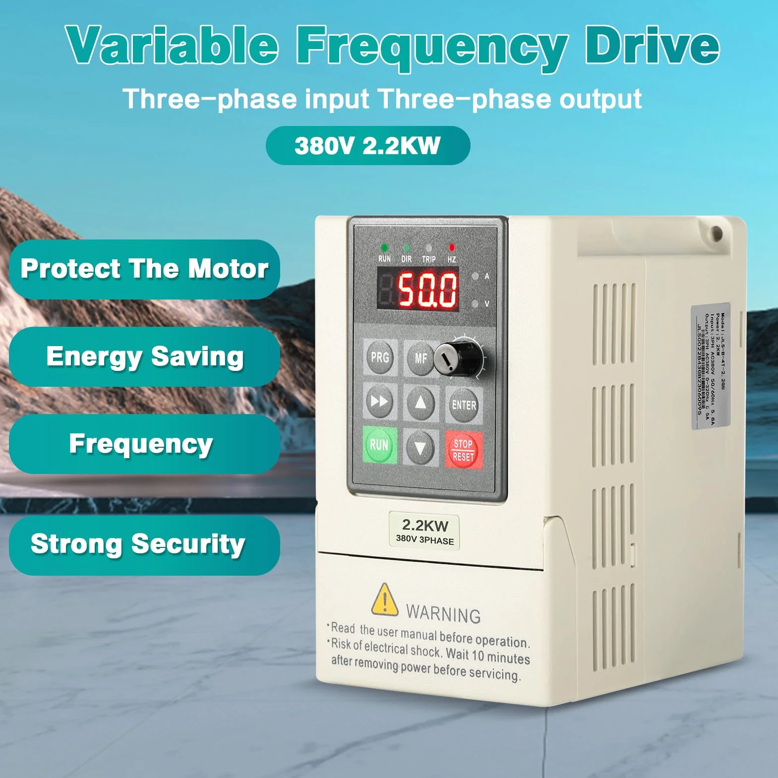 Jadeshay Inverter per Motori Trifase 380V 2.2KW Azionamento a Frequenza Variabile VFD Ingresso Trifase Uscita Trifase Convertitore di Frequenza Regolatore di Velocità per Motore Industriale