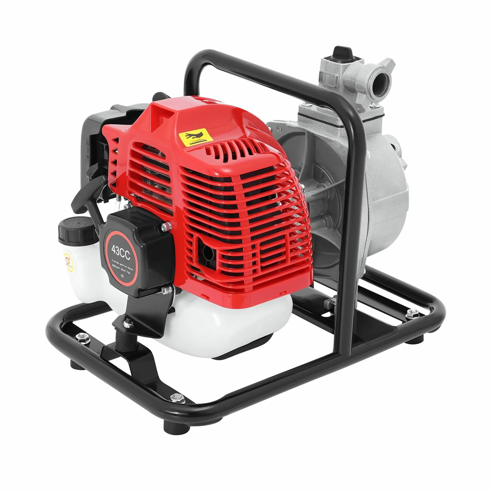 Pompa dell'acqua a benzina da 1,7 CV, autoadescante, da giardino, 2 tempi, 43 cc, 1 pollice, con tubo di aspirazione da 2 m, rosso, portata 10 m³/h, altezza di mandata 30 m, per giardino, irrigazione