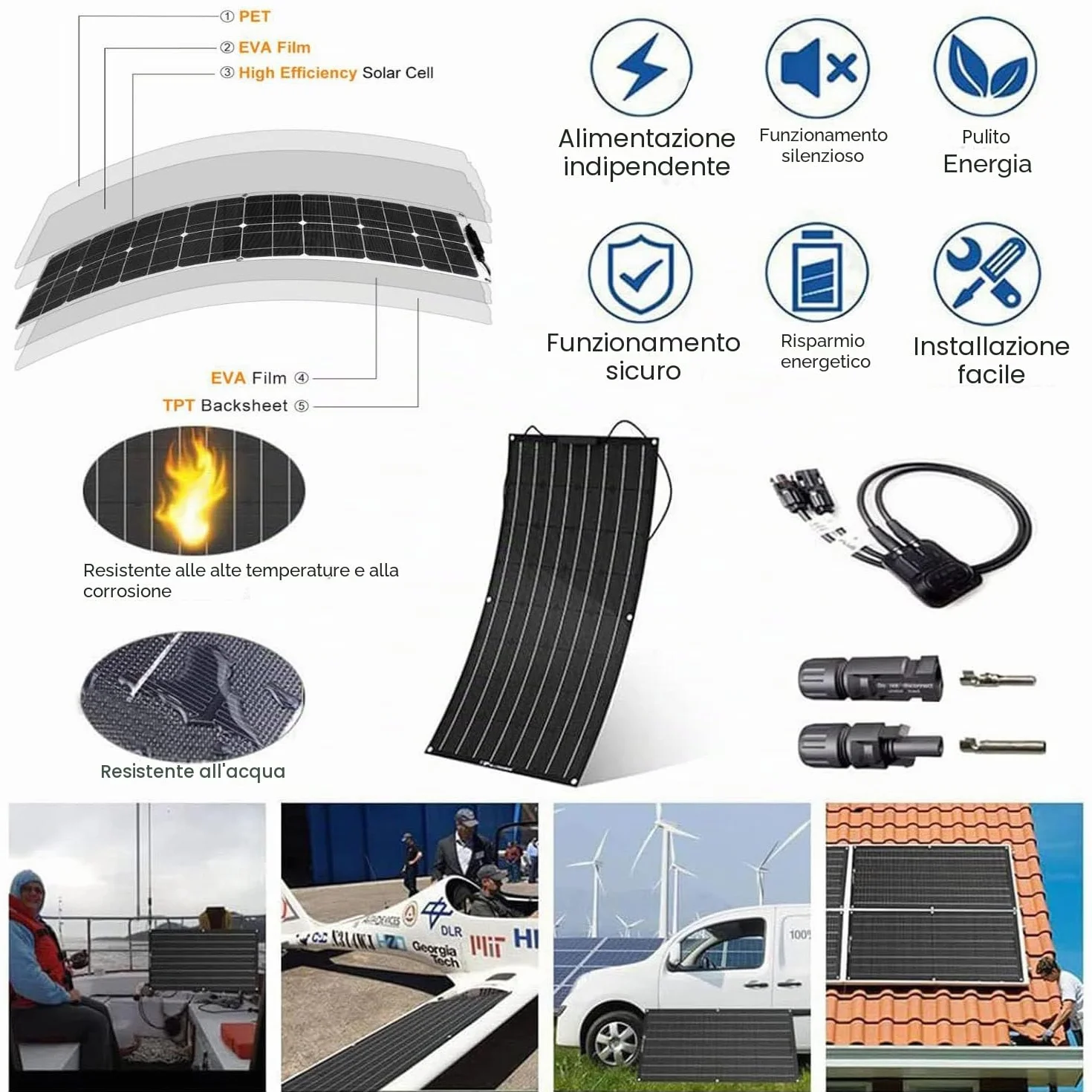 Pannello Solare Portatile Leggero Da 200 W/400 W/800 W, Pannello Solare Monocristallino Flessibile, Kit Pannello Solare, Alta Efficienza, Ultraleggero, Portatile,400W
