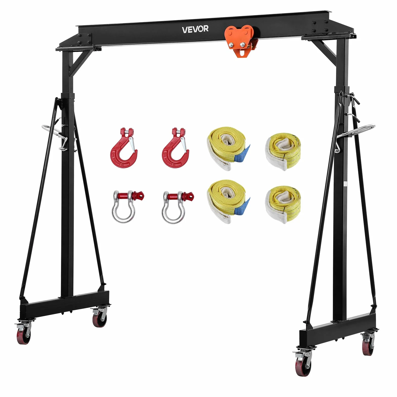 VEVOR Gru a Portale Mobile Regolabile Altezza 255-375 cm Portata 2268 kg, Altezza Regolabile 255-375 cm, Carrello Manuale, Ruote con Freno e Struttura in Acciaio, Ideale per Officine e Magazzini