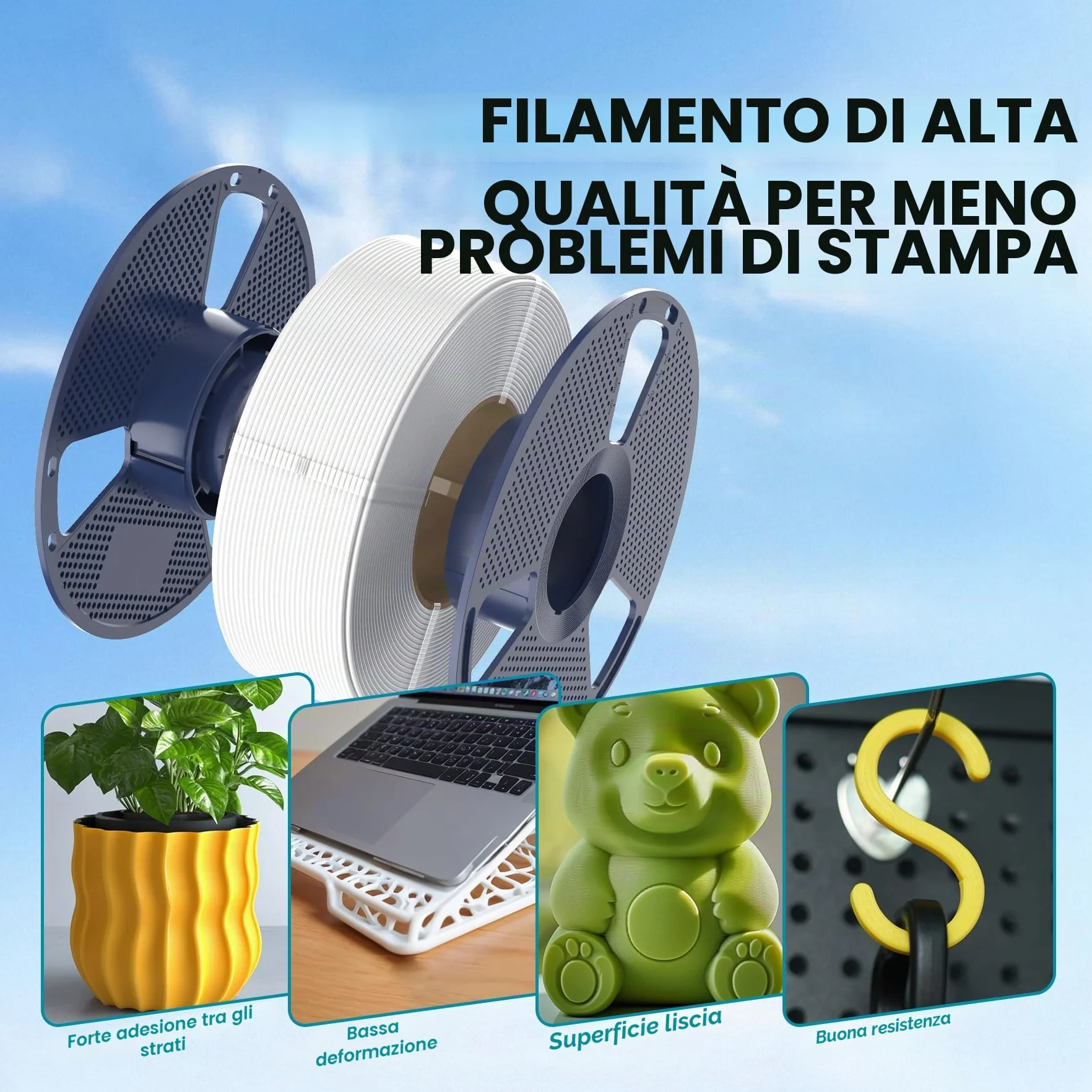 SUNLU PLA Filamento 1,75mm Multicolor 16 Colori 4kg, Confezionato Singolarmente Sottovuoto per Stampanti 3D