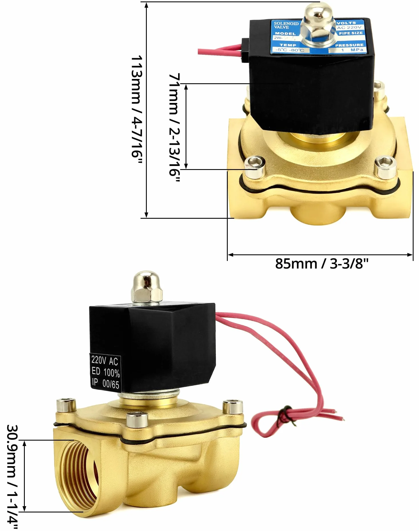 QWORK® Elettrovalvola 220V 1''G Ottone DN25
