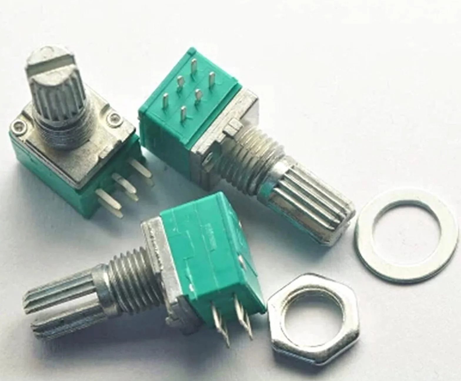 Potenziometro 50 pz x 6 Pin RK097G B5K B10K B20K B50K B100K B500K 15mm Duplex Potenziometro Audio 097 Potenziometro Sigillato Componente Elettronico(Size:100K Ohm)