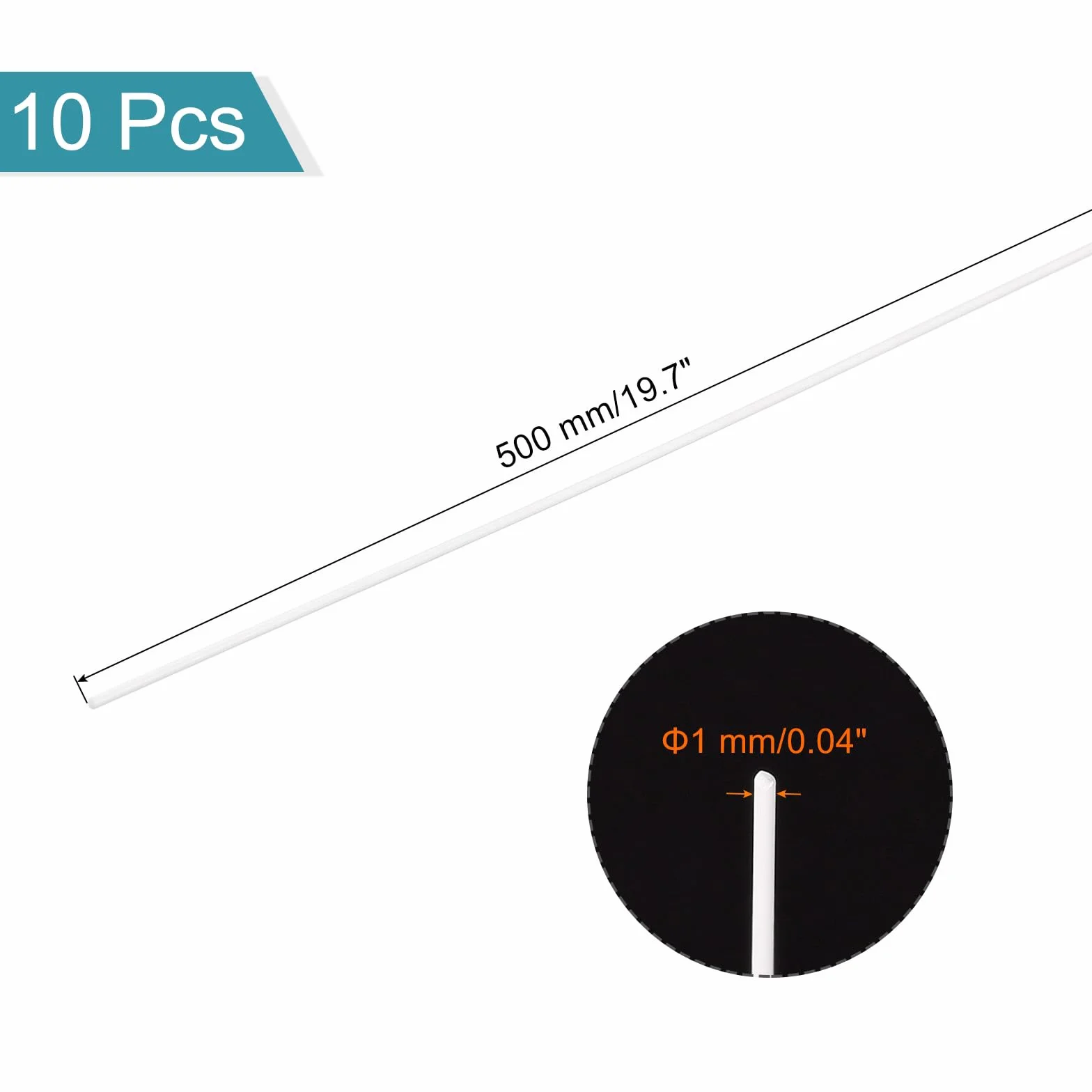 QUARKZMAN 10pz Astine in Plastica Abs, Diametro 1mm Lunghezza 500mm, Asta Bianca Solida per Modelli Fai da Te