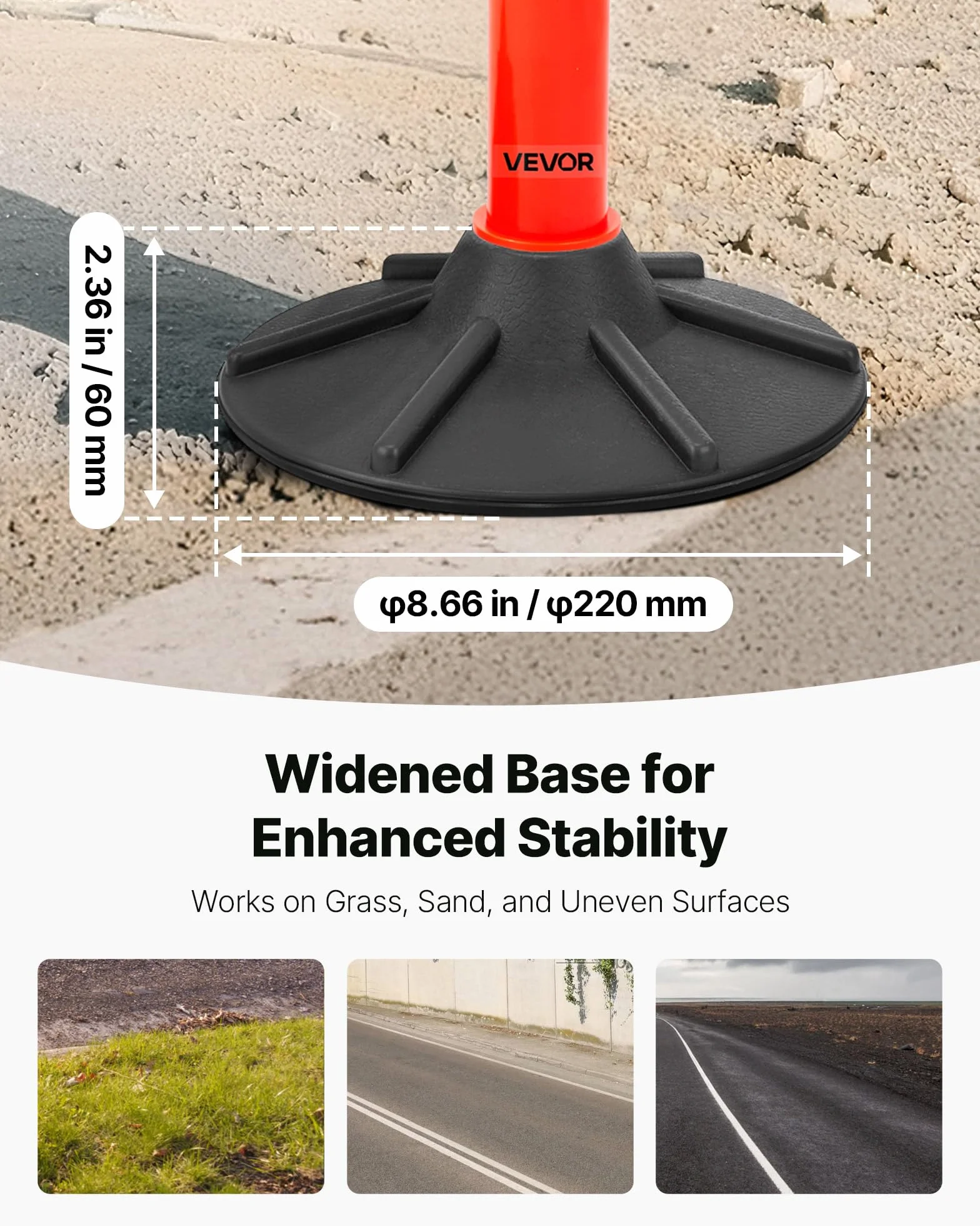 VEVOR Pali Delimitatori di Traffico, 3 Pezzi, Paletti di Sicurezza Stradale da 871 mm con Base Appesantita Strisce e Catena, Pali Delimitatori Resistenti per Cantieri Edili, Parcheggi, Rosso