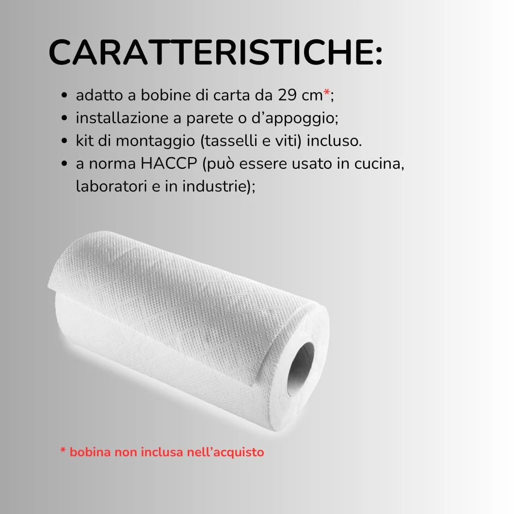 Acquaverde Dispenser Carta da Parete HACCP Plastica ABS cm 41x34,5x35 h Portarotolo Bobine 29 cm