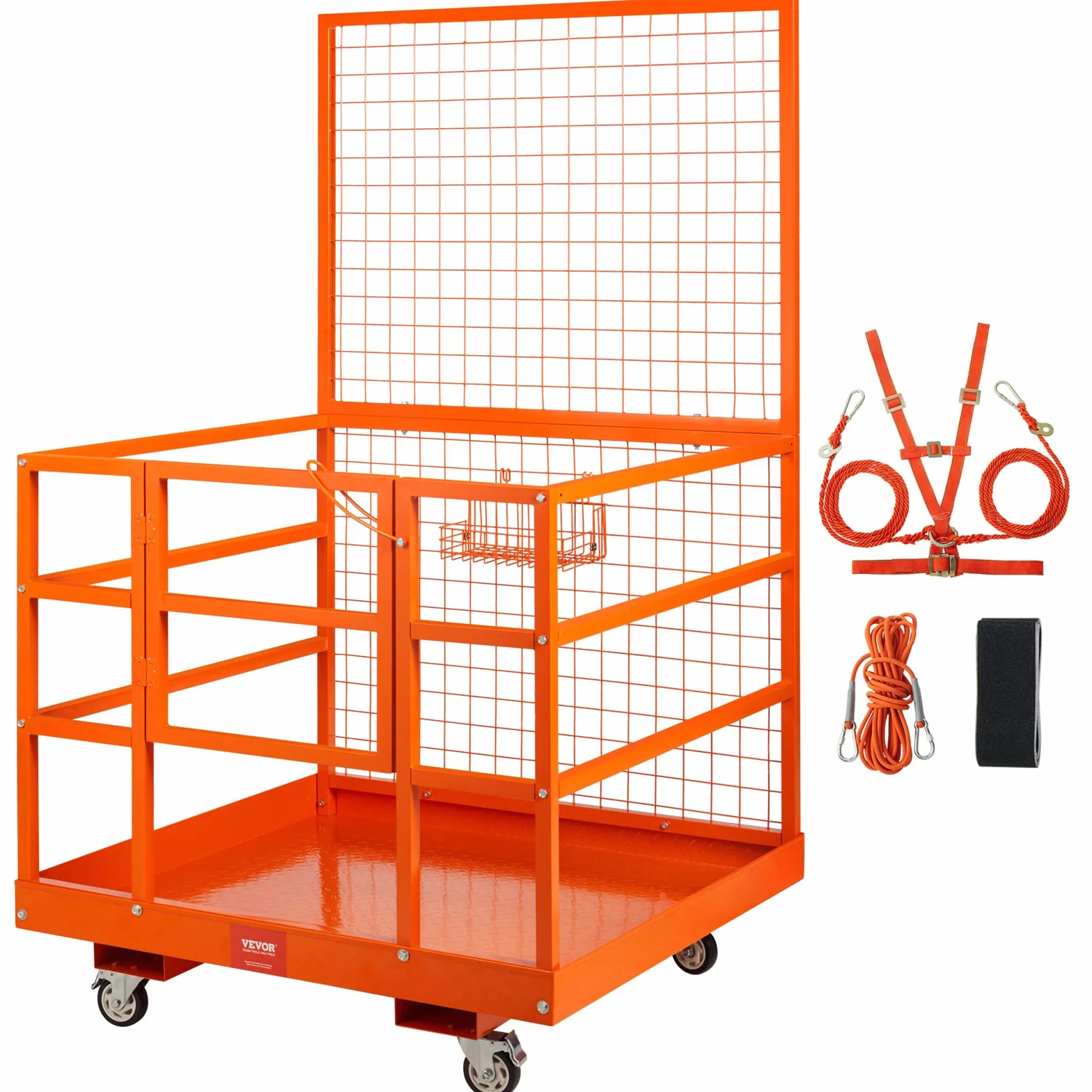 VEVOR Piattaforma Cestello di Sicurezza in Acciaio 91,4 x 91,4 x 94 cm Capacità Carico Max. 544,3kg, Cesta per Muletto con Piattaforma di Lavoro Portapersone Uso Industriale in Acciaio 91,4 x 91,4cm