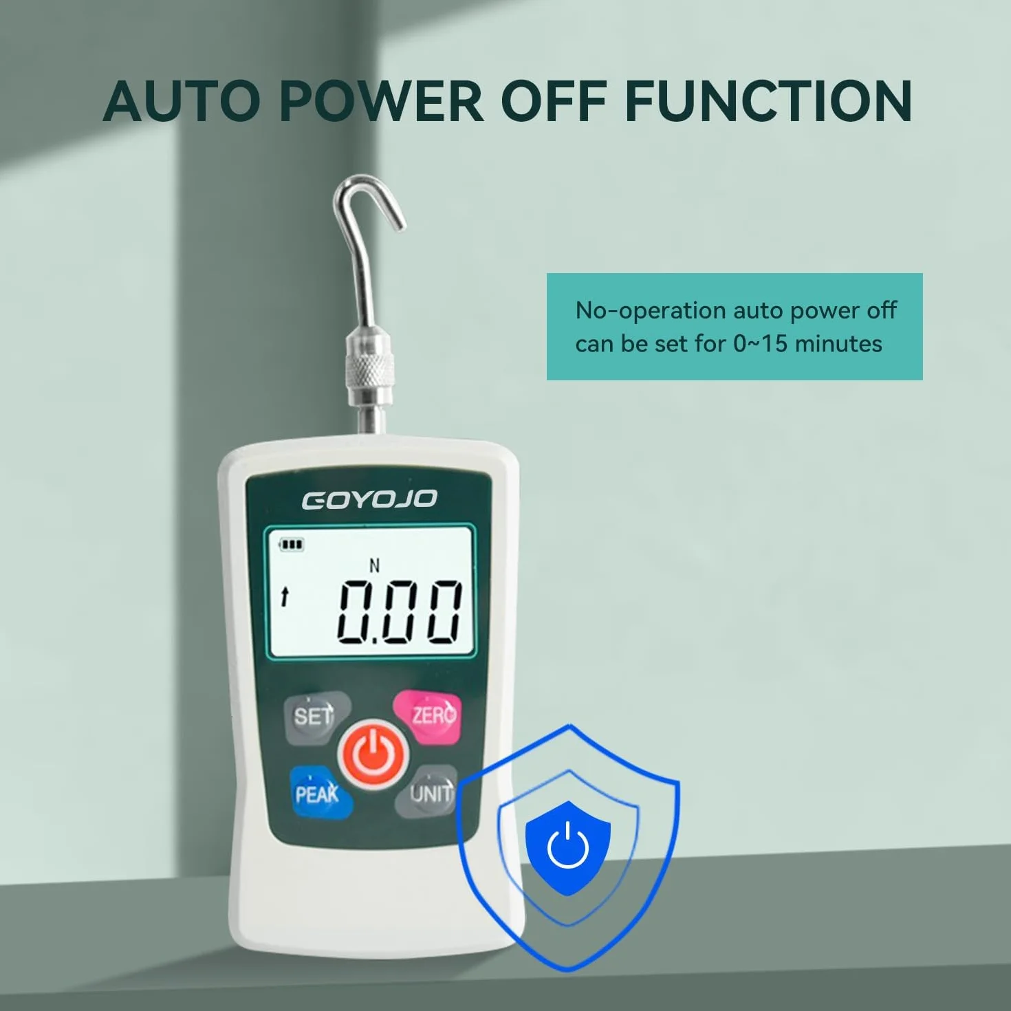 GOYOJO Misuratore di Forza Digitale, Misuratore Push-pull di Alta Precisione per Prove di Trazione e Compressione Unità (N, kg, lb, oz) Modalità Tempo Reale/Picco/Primo Picco (500N)