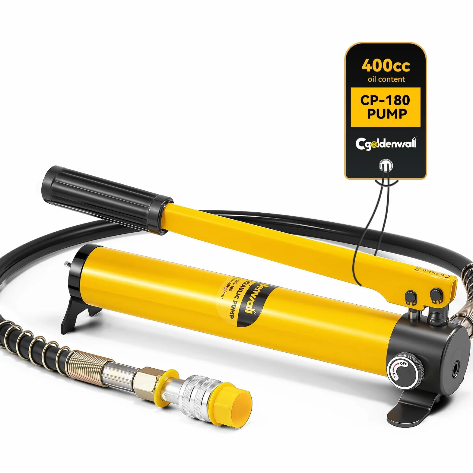 CGOLDENWALL CP-180 Pompa Idraulica Manuale, Alta Pressione 60kg/cm², Contenuto di Olio 400cc, con Lunghezza Tubo 0,8m, per Martinetti 10T/20T