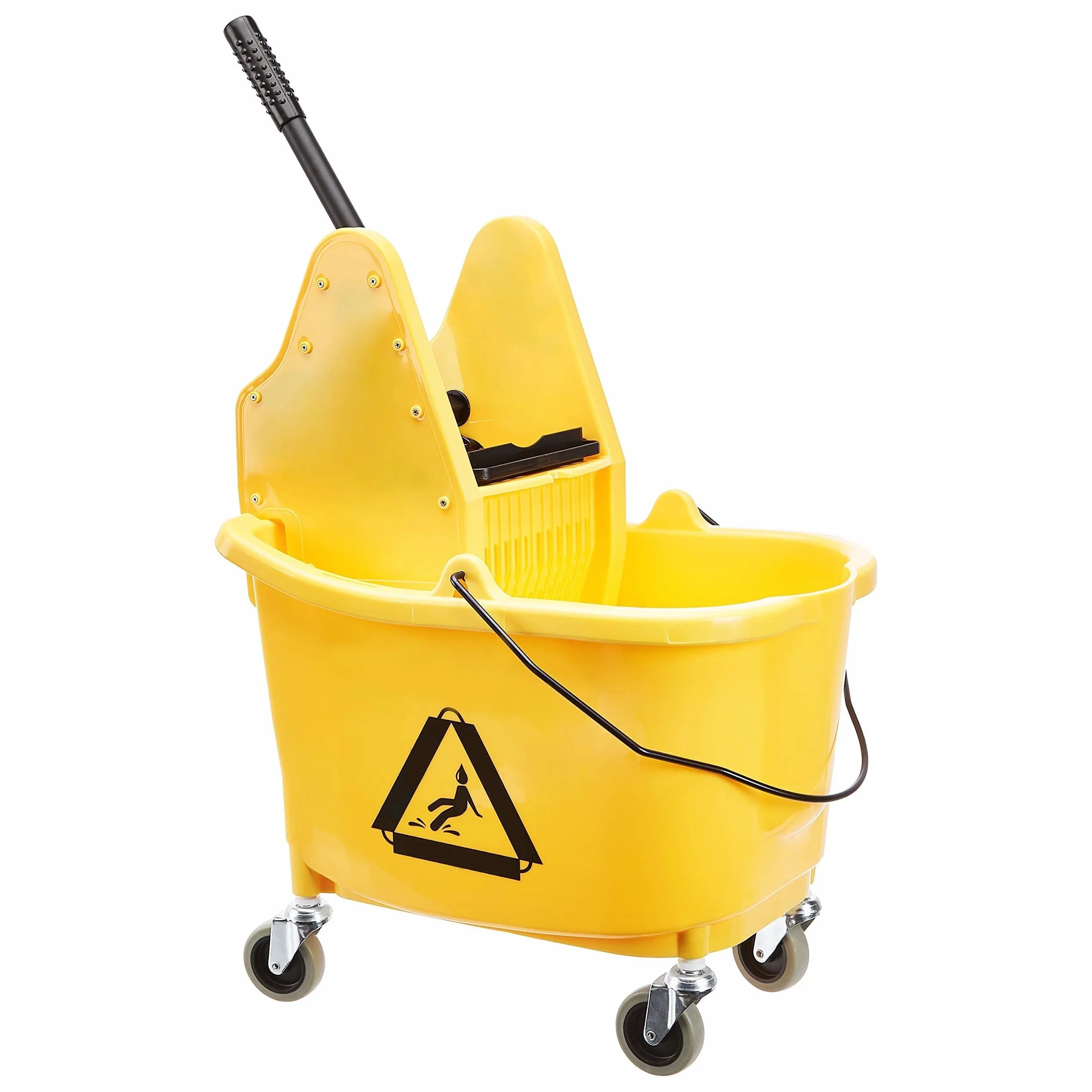 Amazon Basics Secchio per mocio Kentucky rettangolare 35 qt giallo con ruote e strizzatore a pressione