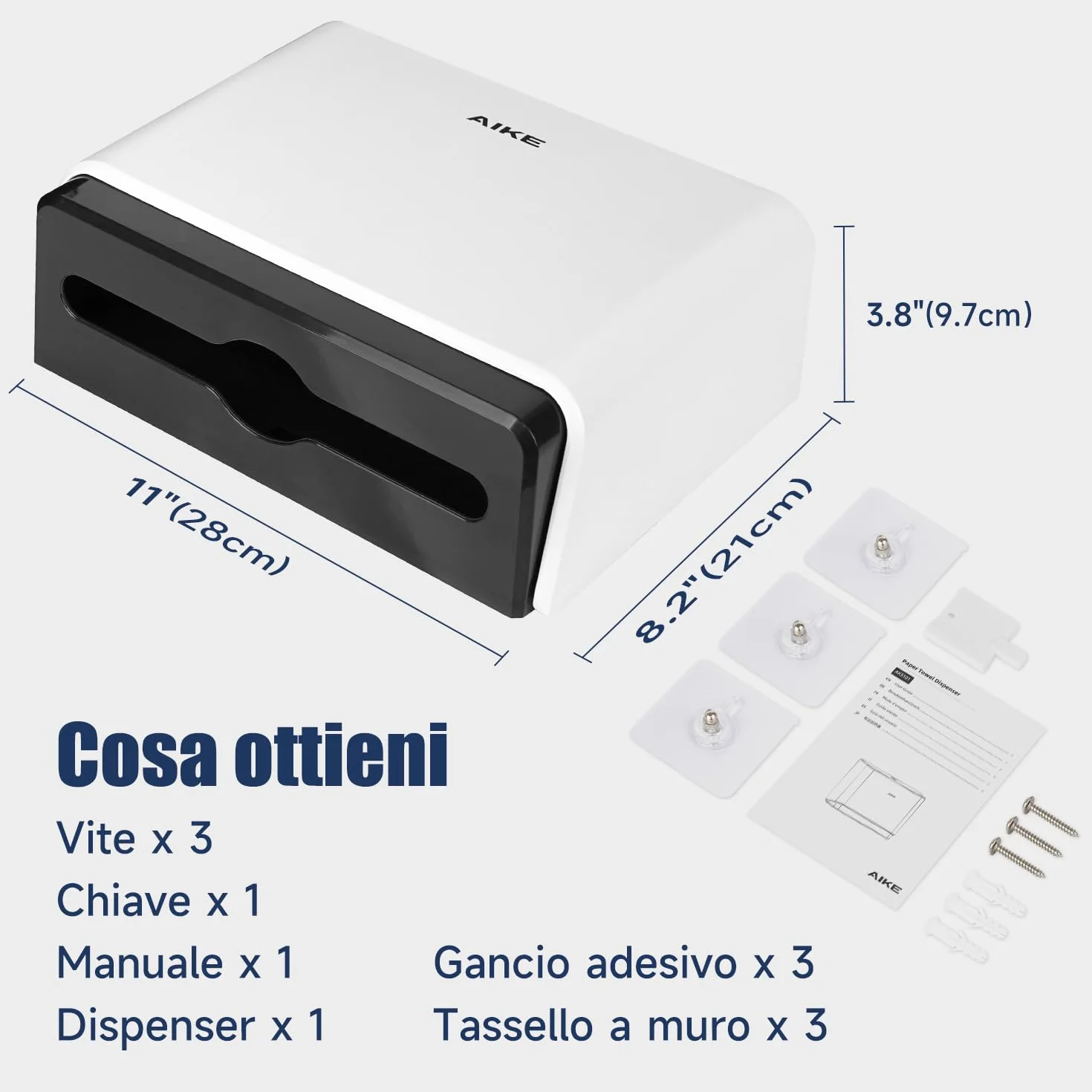 AIKE Dispenser Carta Asciugamani da Parete per Z-Fold 25,3 x 8 cm 200 Fogli
