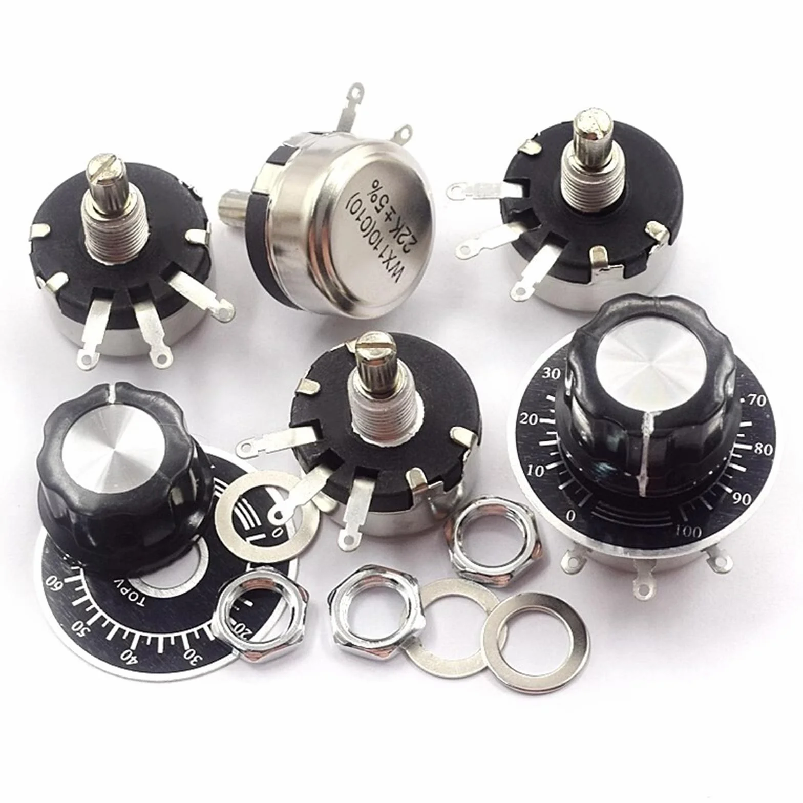 potenziometro a filo avvolto, Potenziometro rotativo a filo avvolto WX110 5K - Resistenza da 27Ω a 10KΩ, tolleranza ±10%