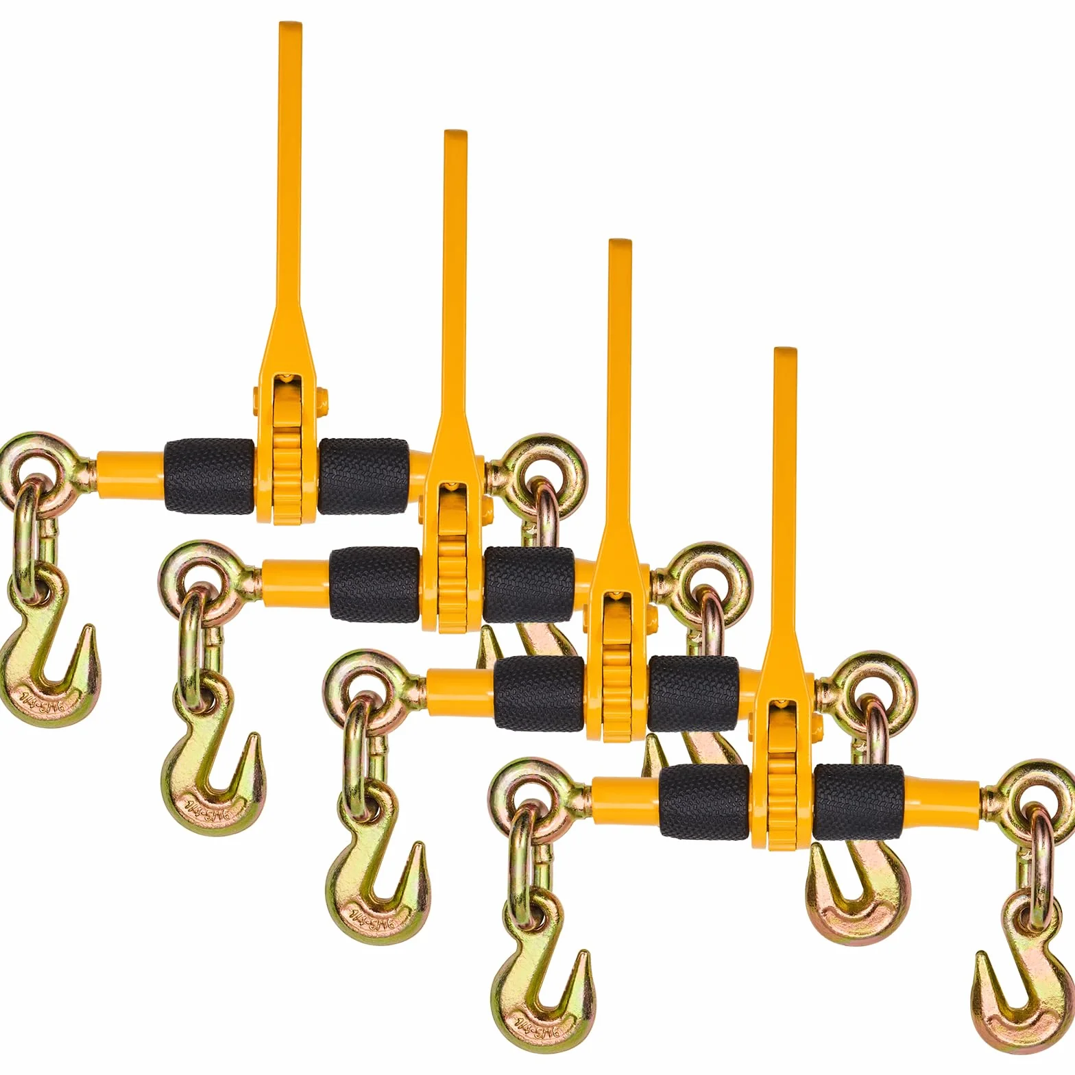 VEVOR Tenditore a cricchetto per catena di ancoraggio 6,3-8 mm, Carico di lavoro sicuro 1180 kg, 4 Pezzi, 2 ganci di presa, Elementi di fissaggio per catena di trasporto, Rimorchio, Camion a pianale