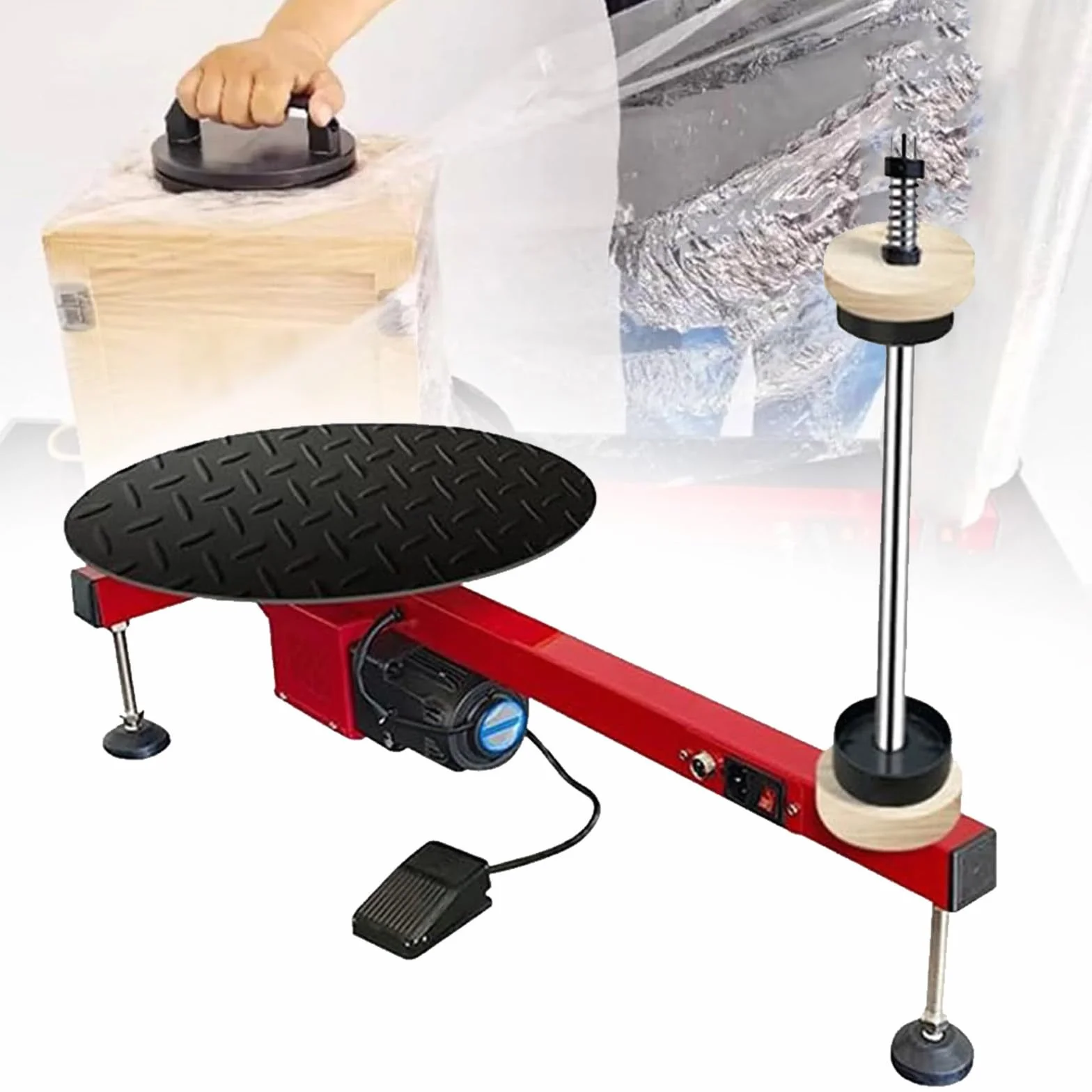 Distributore di Film Estensibile Elettrico,Avvolgitrice Completamente Automatica per Pallet,Soluzione Imballaggio Industriale,velocità 50 Giri/Min per Il Trasporto Sicuro della Scatola