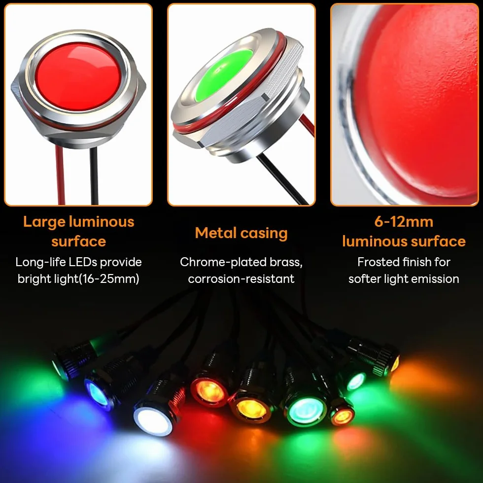 Luci di controllo in metallo 19 mm verde 220 V impermeabile spia LED