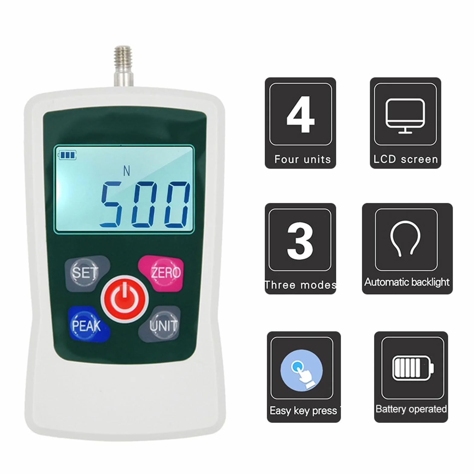 Misuratore di Digitale, Misuratore di Portatile con Manometro Push-pull 500N con unità N/LB/Kg/Oz,Schermo Retroilluminato e Spegnimento Automatico, Misuratore Push-pull