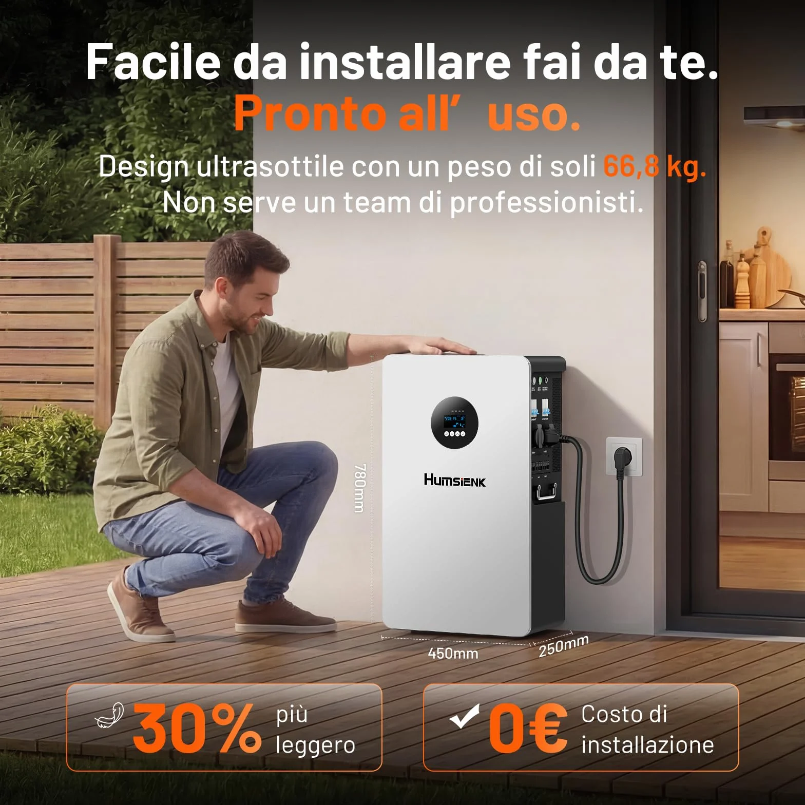 HumsiENK Sistema Solare All-in-One 6-in-1 5kW – Batteria LiFePO4 5.12kWh, Ingresso PV 9000W, MPPT 99.5%, UPS <20ms, BMS 200A con Bilanciamento Attivo 3A per Backup Domestico e Off-Grid