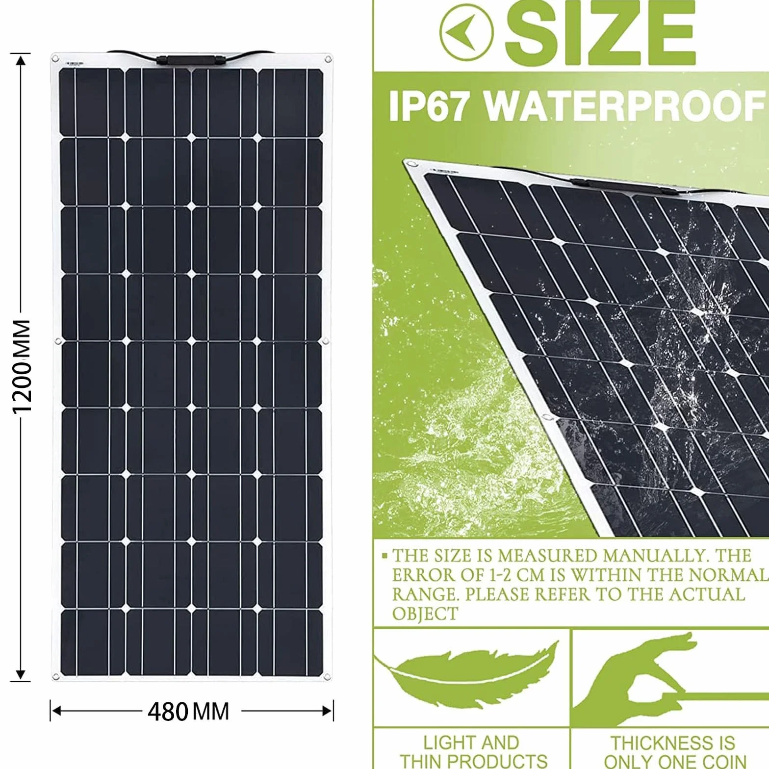 150W/200W/300W/400W/520W Flessibile Pannello Solare Monocristallino Leggero Impermeabile con Regolatore di Carica per RV, Barche, Cabina, Superfici Curve,Pannello Solare Flessibile,150w