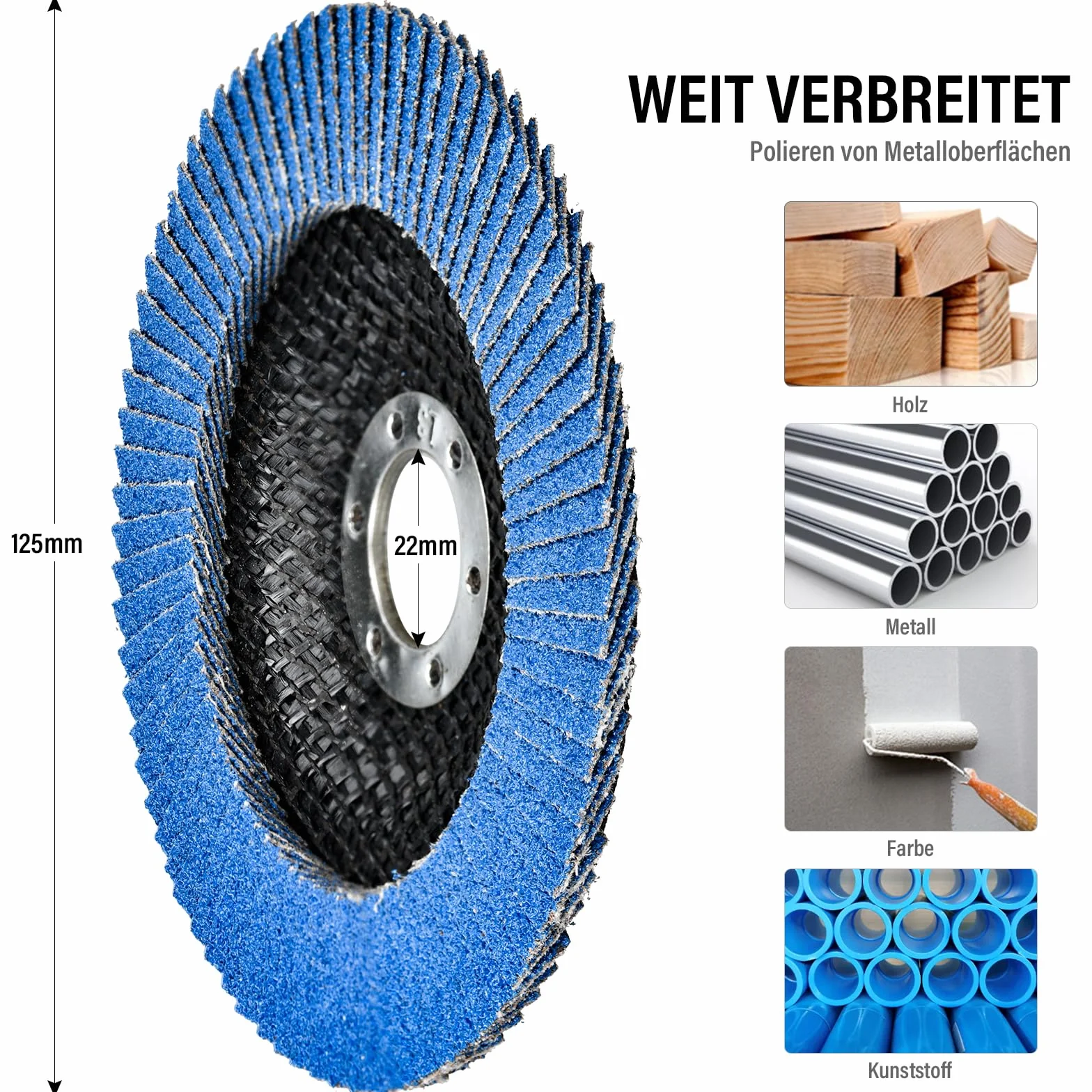 10 Pezzi Dischi Lamellari ø 125 mm x 22.2 mm Disco Lamellare Grana 80 Dischi Abrasivi per Acciaio Inossidabile Metallo e Legno, Blu