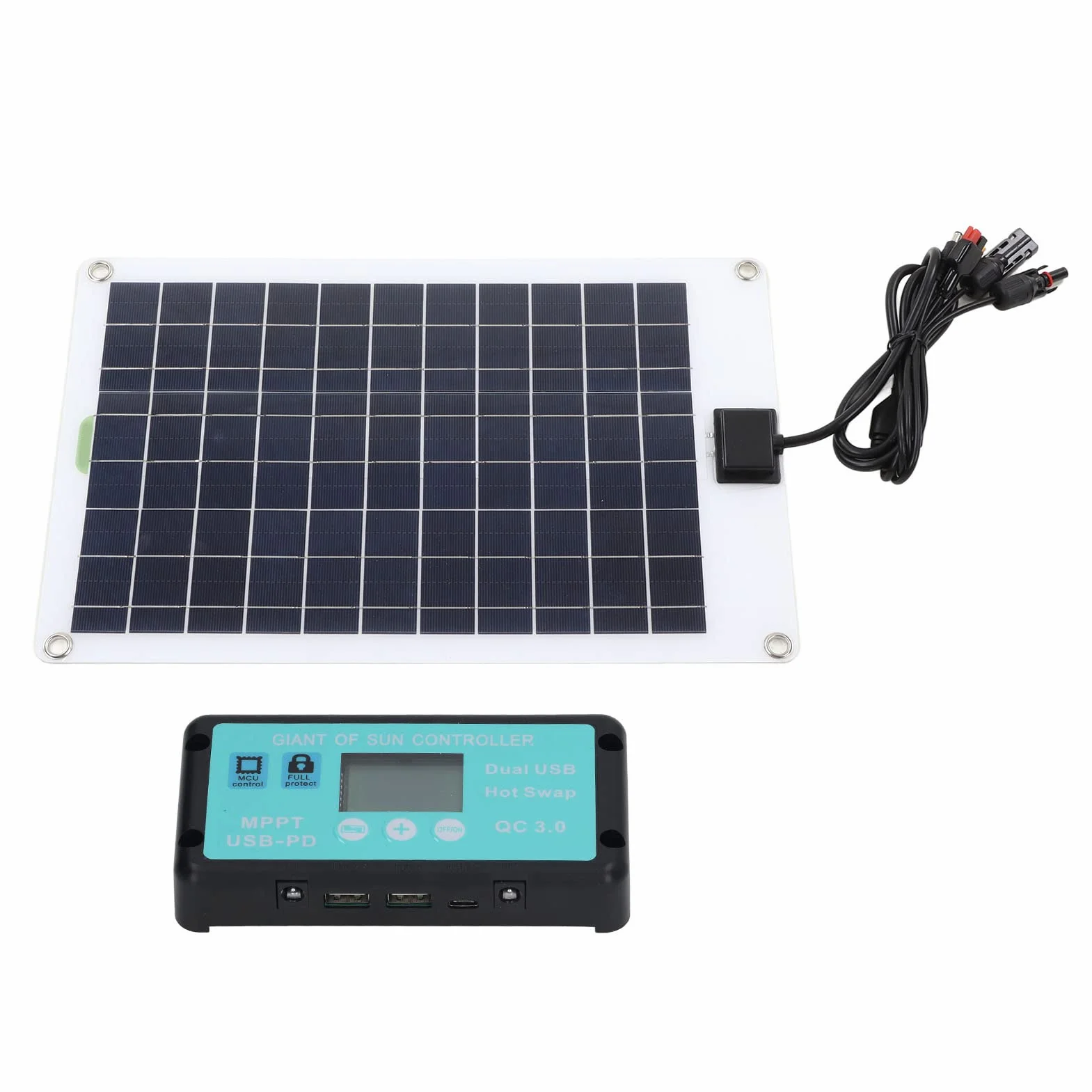 Kit Pannello Solare da 50 Watt 12V, Caricabatteria Portatile da Pannello Solare Impermeabile con Controller MPPT 100A per Rimorchio Veicolo Barca Marina Batteria da 12 Volt