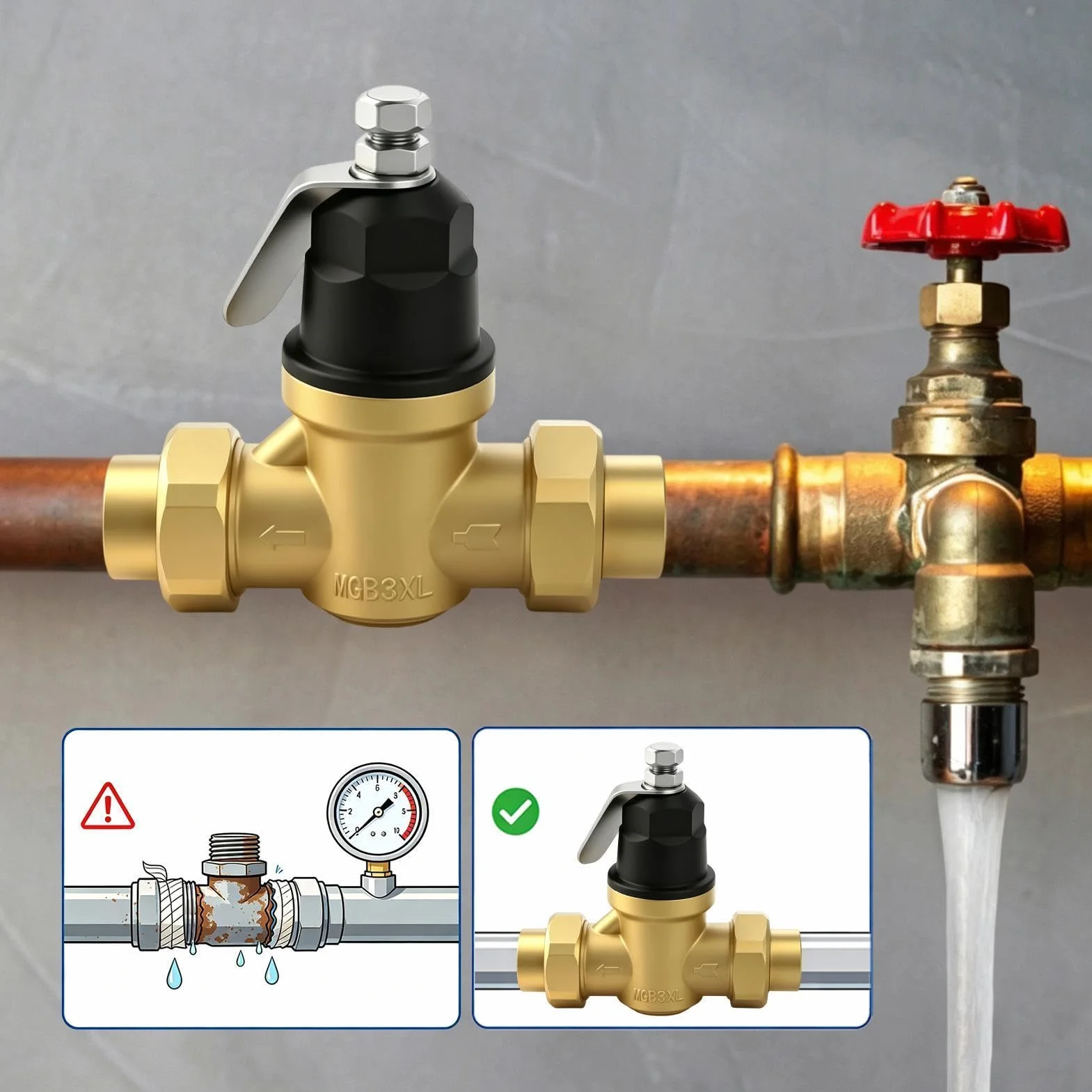 Regolatore di Pressione 'Acqua per Casa Valvola Regolabile Di Ricambio Per | Regolatore Di Pressione Per Tubo Da Giardino Per Camper Irrigazione Casa Giardino Industria
