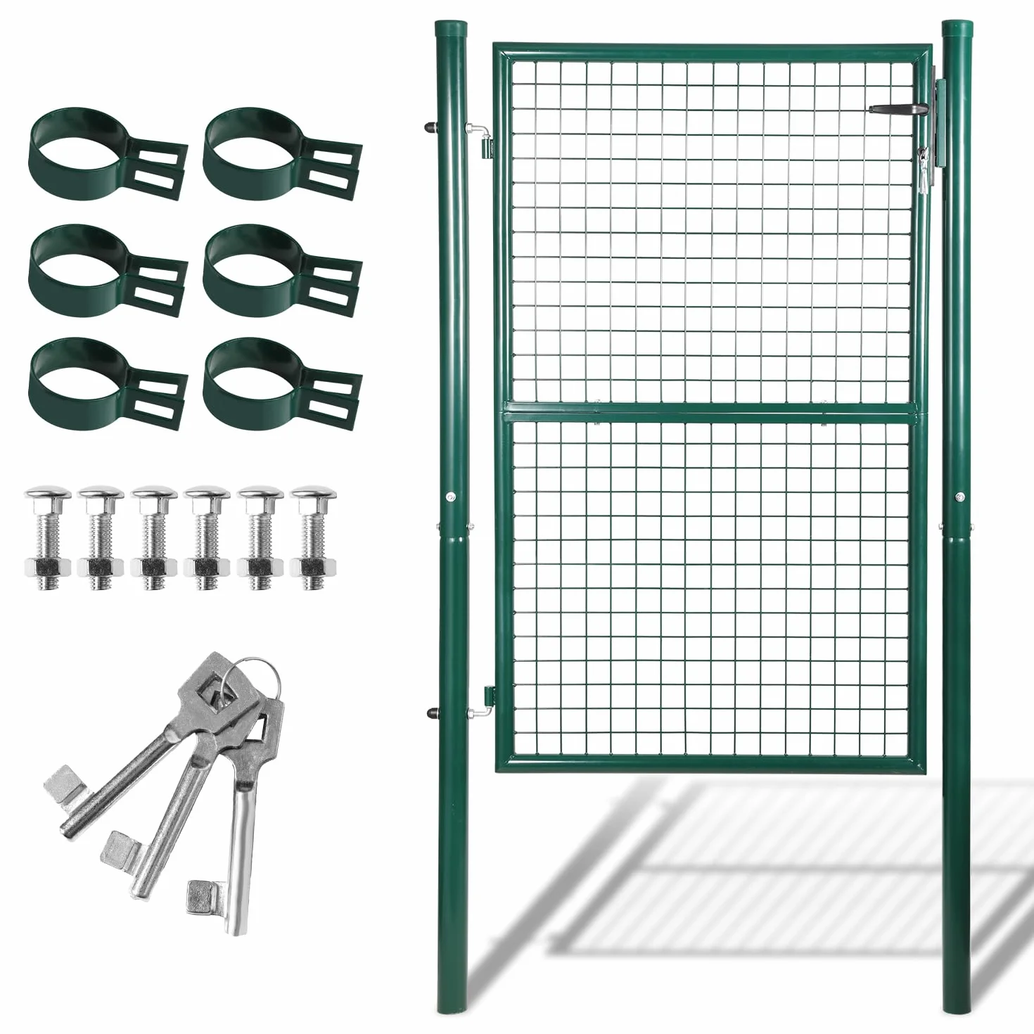 Cancello da giardino, 150 x 100 cm, in acciaio zincato, porta da giardino per recinzione, cancello da giardino, con manico in acciaio inox e 3 chiavi, colore: verde
