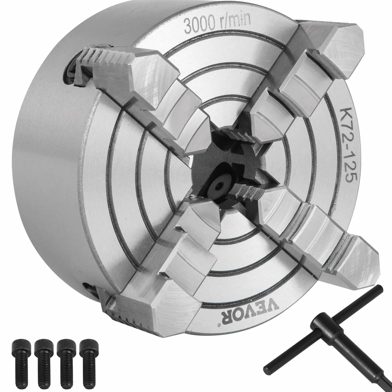 Mophorn Mandrino per Tornio Indipendente a 4 Griffe K72-125 - 5 Pollici 125 mm - Mandibola Reversibile per Metallo - Accessori per Macchina