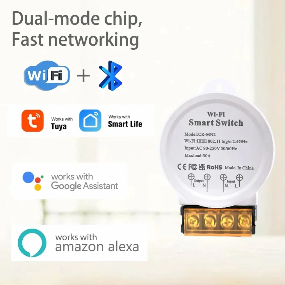 DollaTek Relè Wifi 30A Smart Switch con monitoraggio energetico Temporizzazione del telecomando Compatibile con Echo e Home Smart Life Tuya