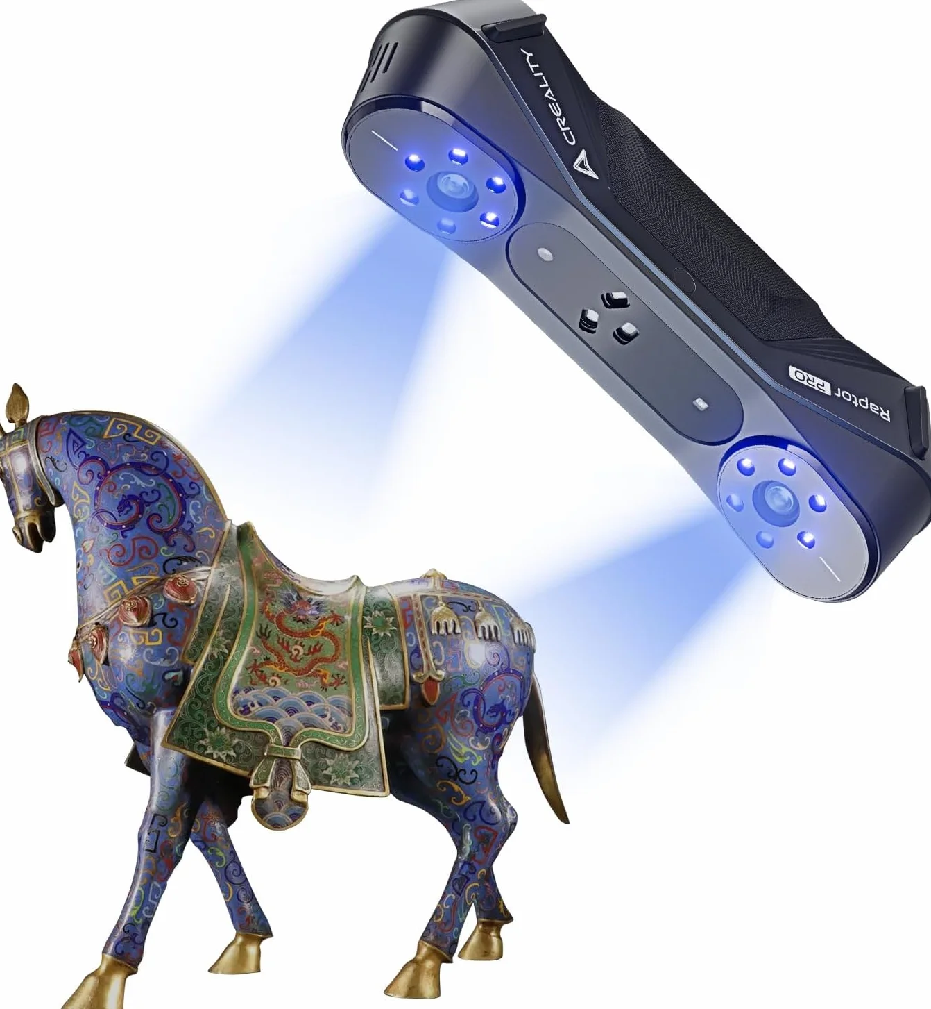 Creality Scanner 3D CR-Scan Raptor Pro per stampa 3D, 60fps ad alta velocità e oggetti da 5 mm a 4 m, 22 + 7 laser blu e scanner manuale NIR, precisione 0,02 mm, scansione a colori a 24 bit per