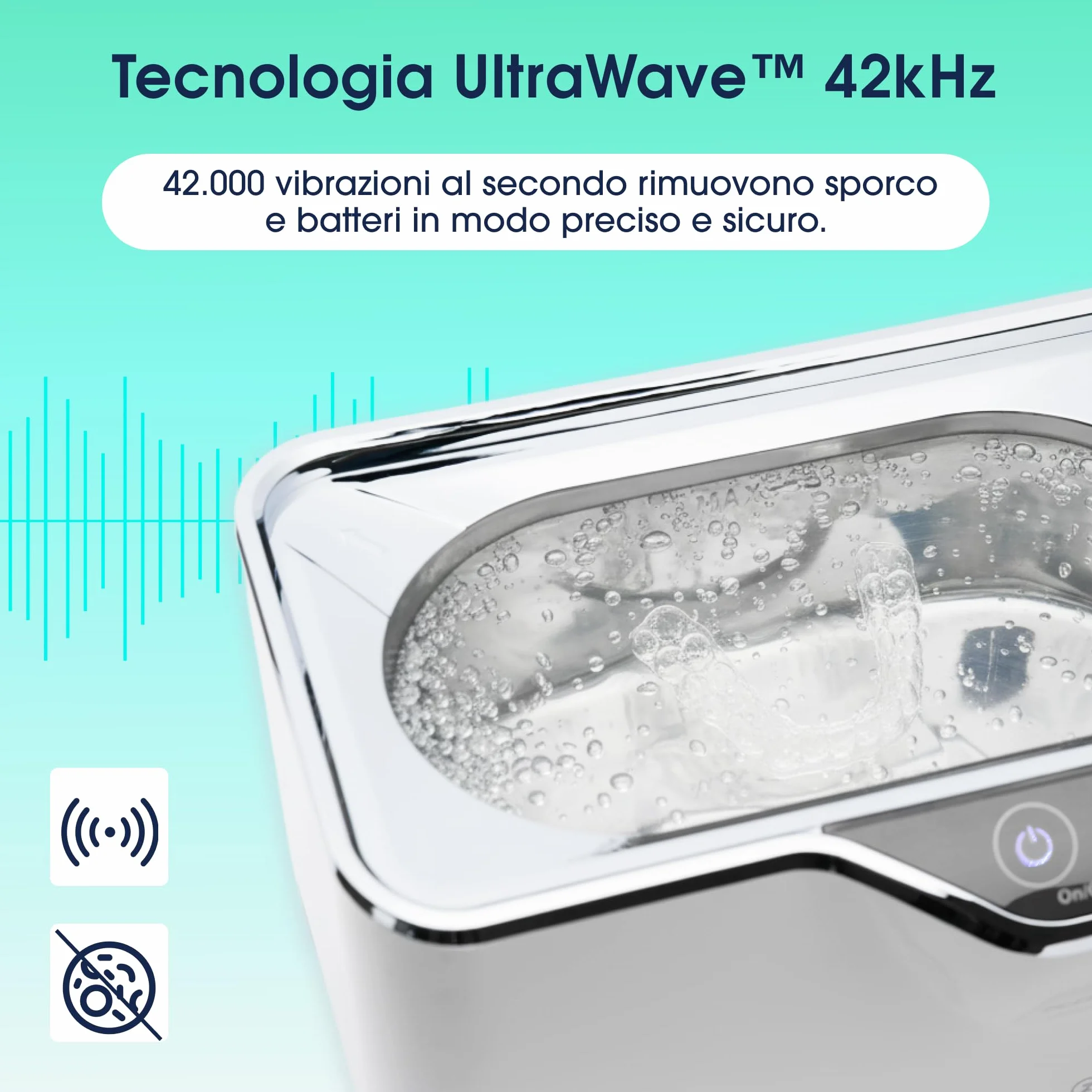 ZENT Pulitore ultrasuoni 42kHz 600ml, Ultrasuoni per pulisci occhiali, Pulizia apparecchio ortodontico, protesi dentarie, gioielli, orologi, invisalign - 5 programmi temporali, Pannello touch LED