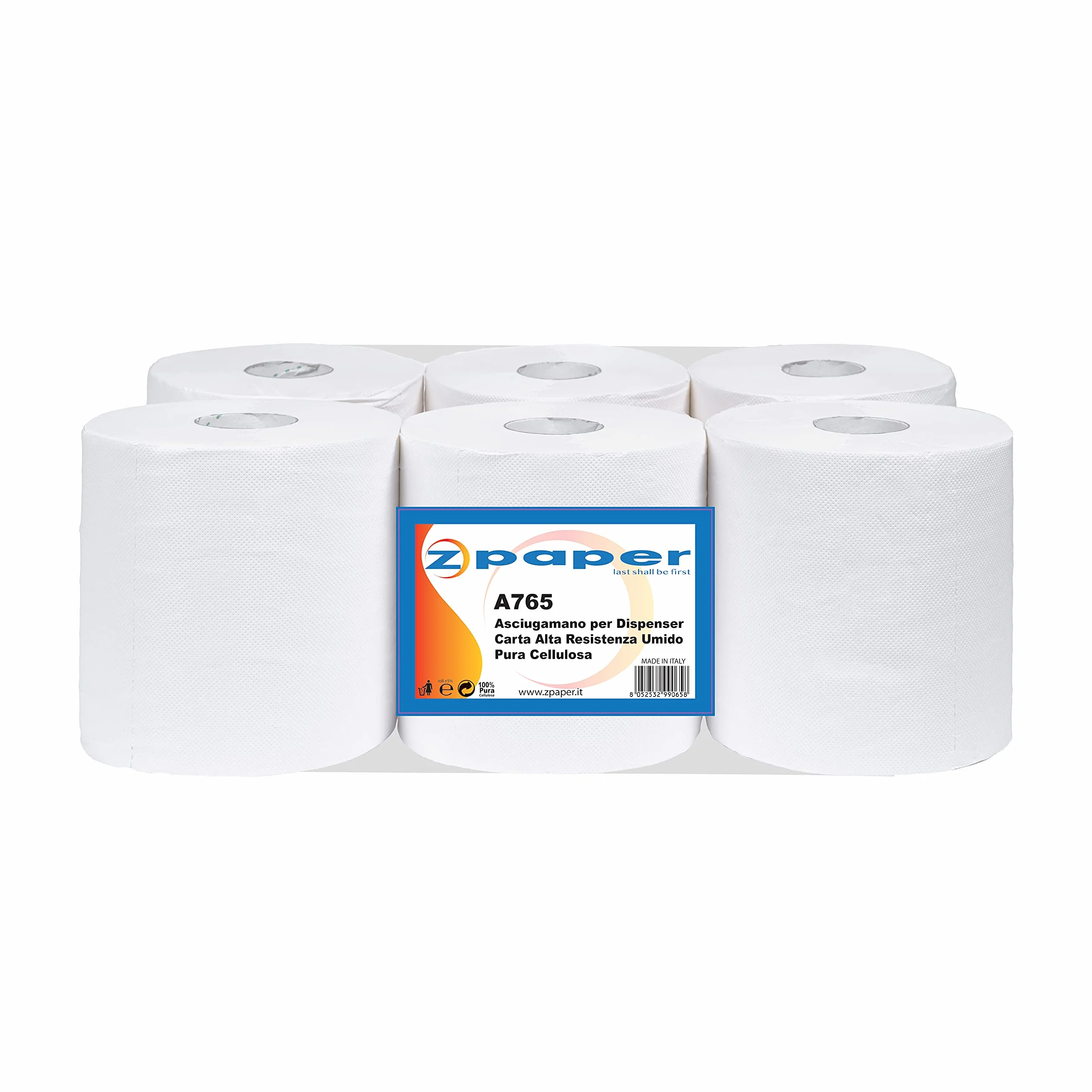 ZPAPER 6 Rotoli Asciugamani Autocut 3 veli 100m alta resistenza umido non perforati Diametro 18 cm
